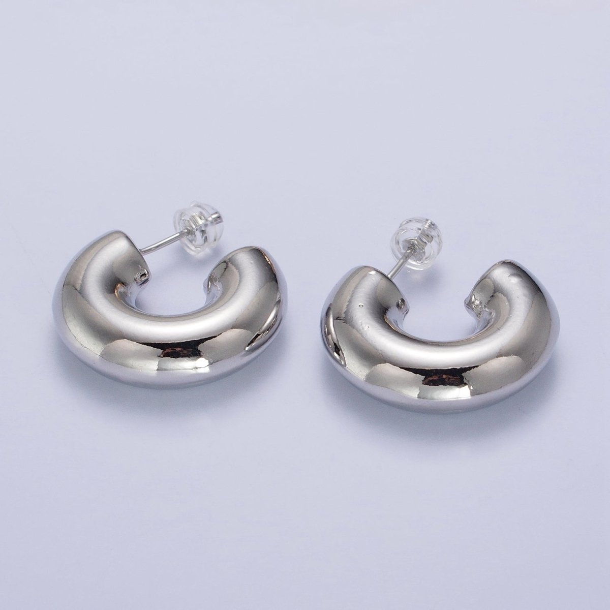 Gold Filled Edged Wide Chubby Geometric C-Shaped Hoop Earrings in Gold & Silver | AB342 AB343
