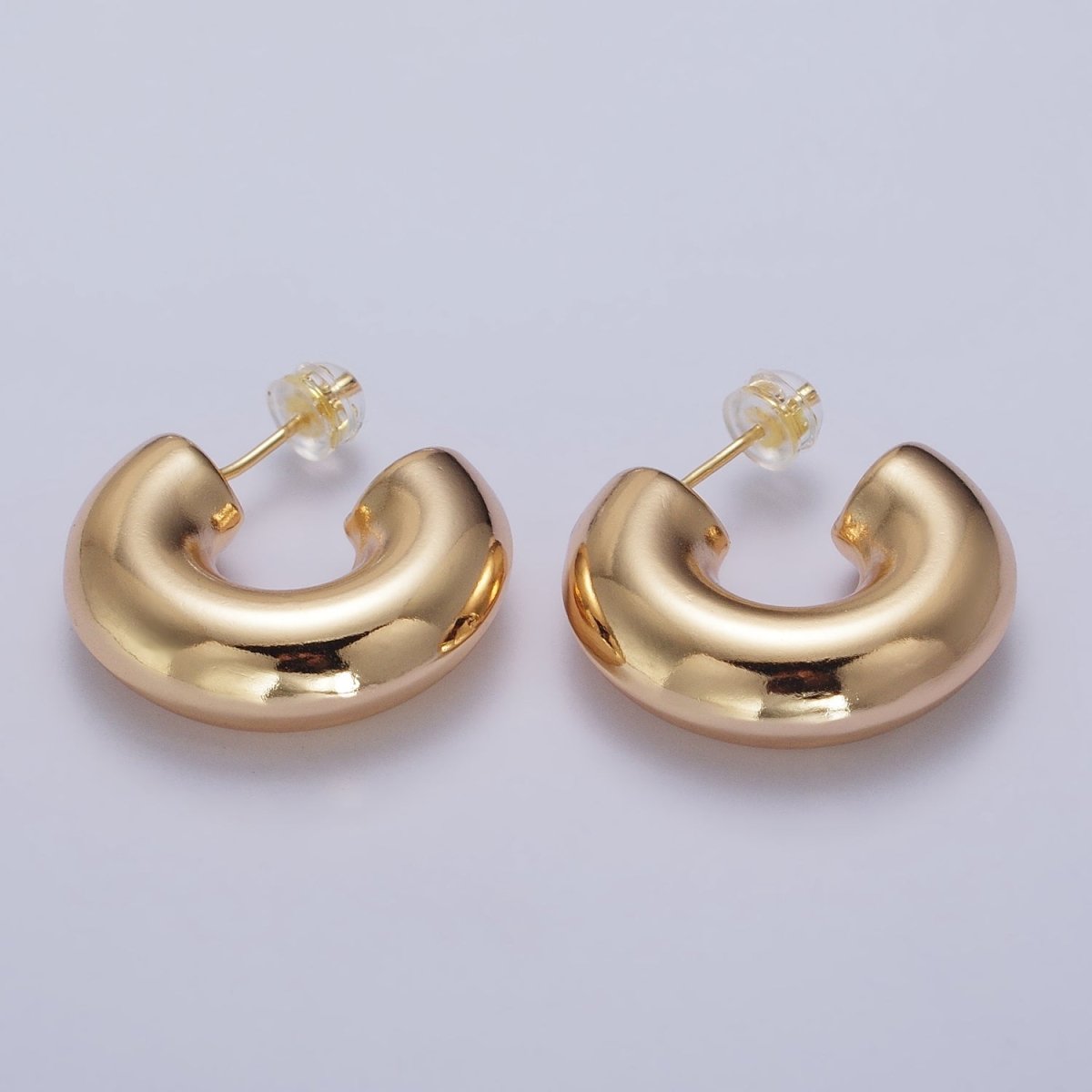 Gold Filled Edged Wide Chubby Geometric C-Shaped Hoop Earrings in Gold & Silver | AB342 AB343