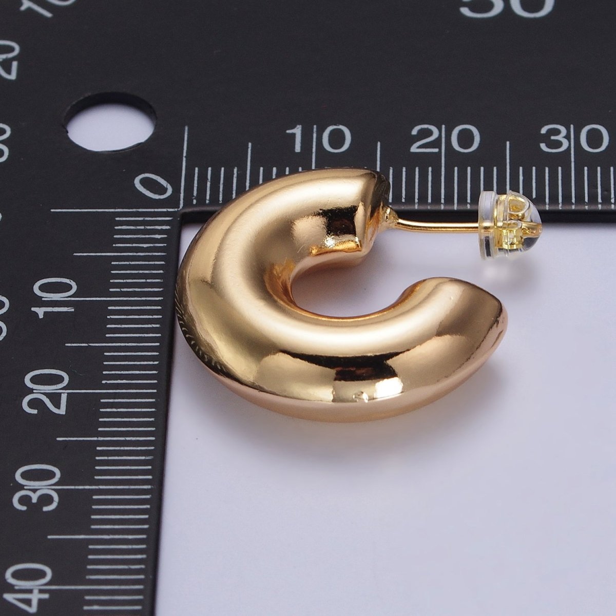 Gold Filled Edged Wide Chubby Geometric C-Shaped Hoop Earrings in Gold & Silver | AB342 AB343