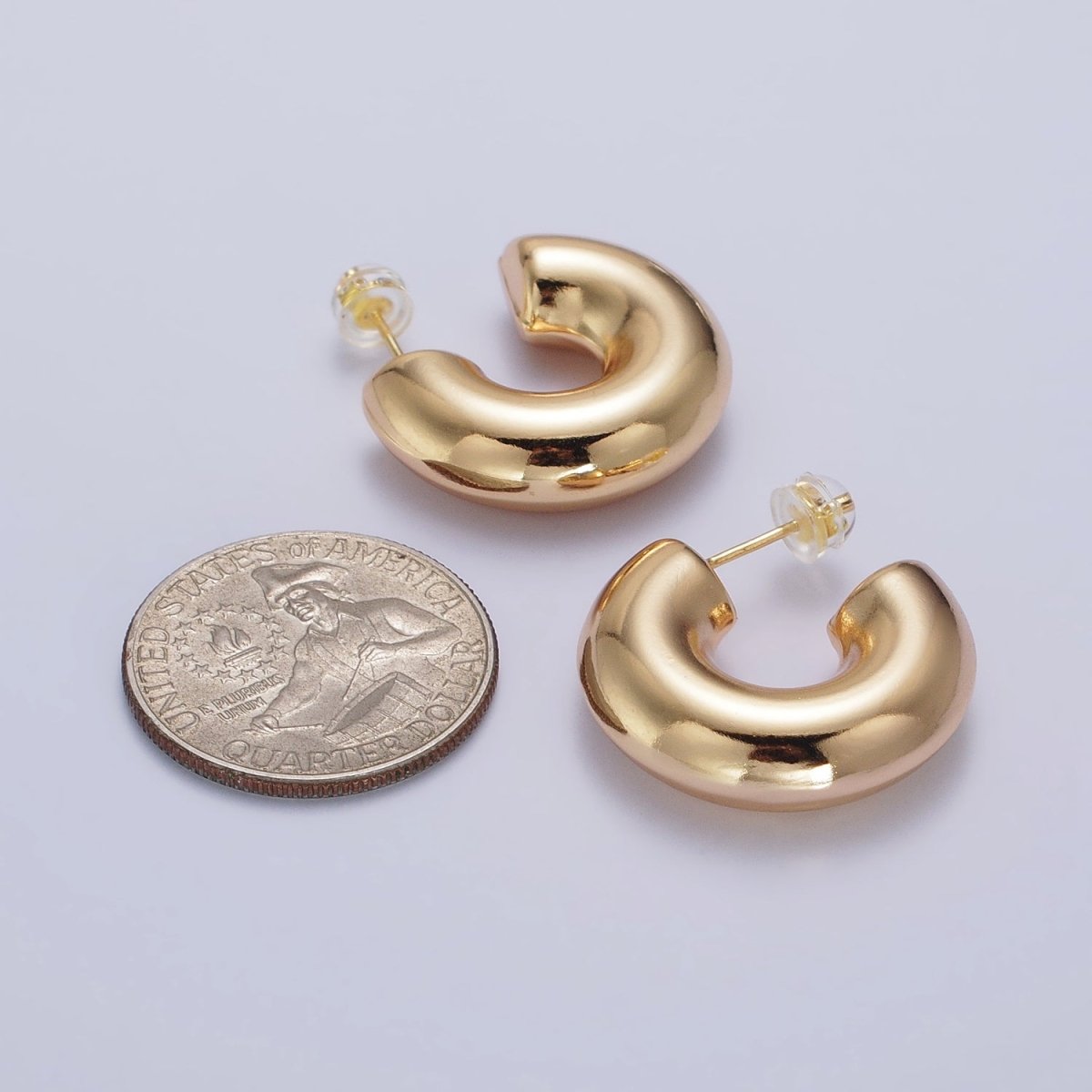 Gold Filled Edged Wide Chubby Geometric C-Shaped Hoop Earrings in Gold & Silver | AB342 AB343