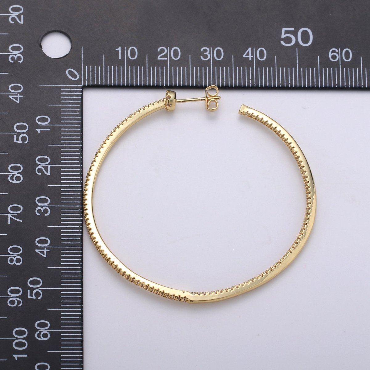 OS Gold Filled Minimalist Front-Facing Micro Paved CZ 55mm Hoop Earrings in Gold & Silver Q-116