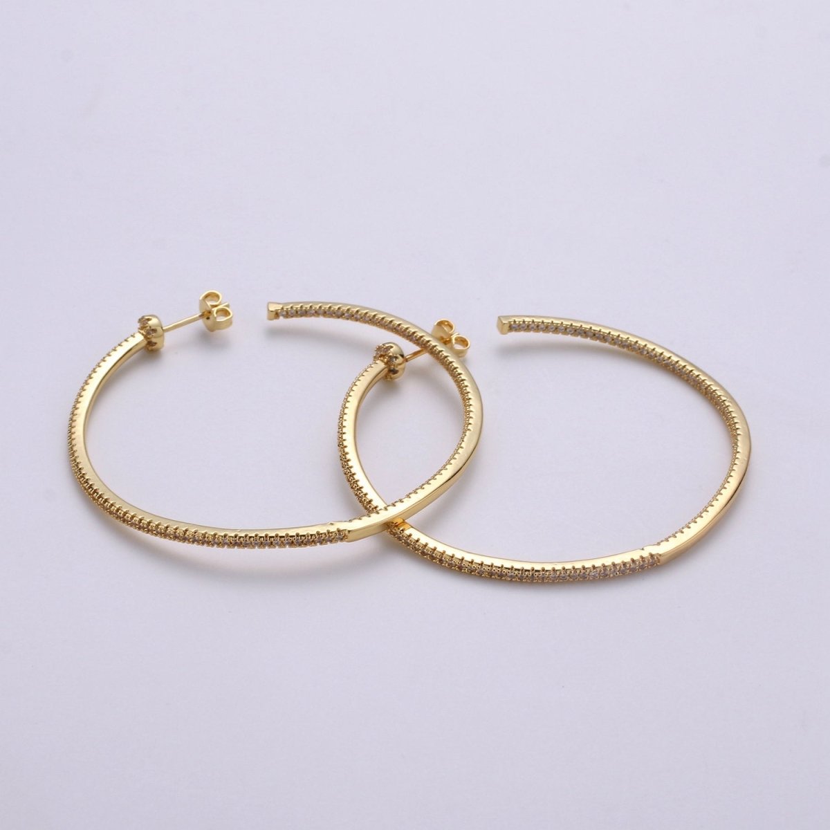 OS Gold Filled Minimalist Front-Facing Micro Paved CZ 55mm Hoop Earrings in Gold & Silver Q-116