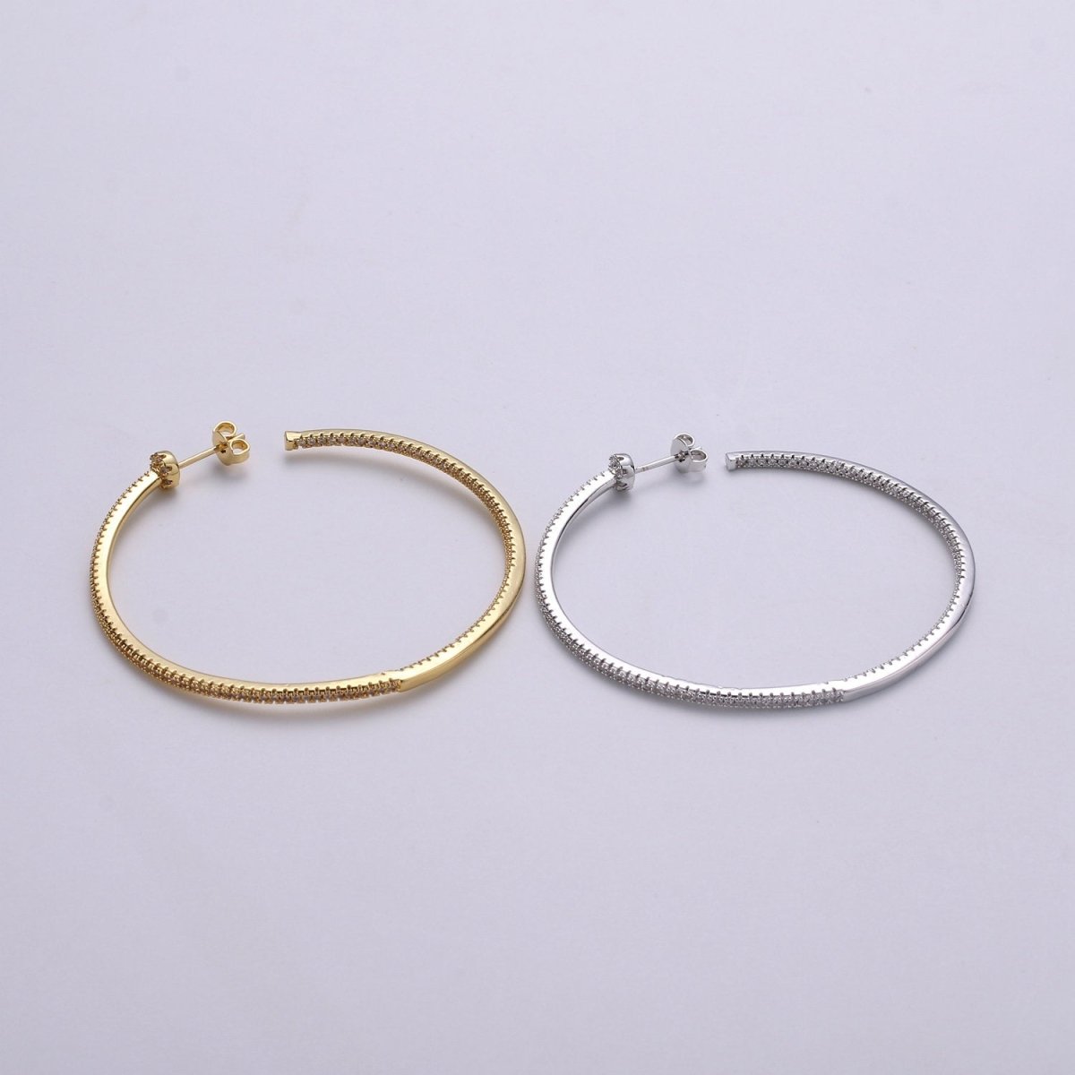 OS Gold Filled Minimalist Front-Facing Micro Paved CZ 55mm Hoop Earrings in Gold & Silver Q-116