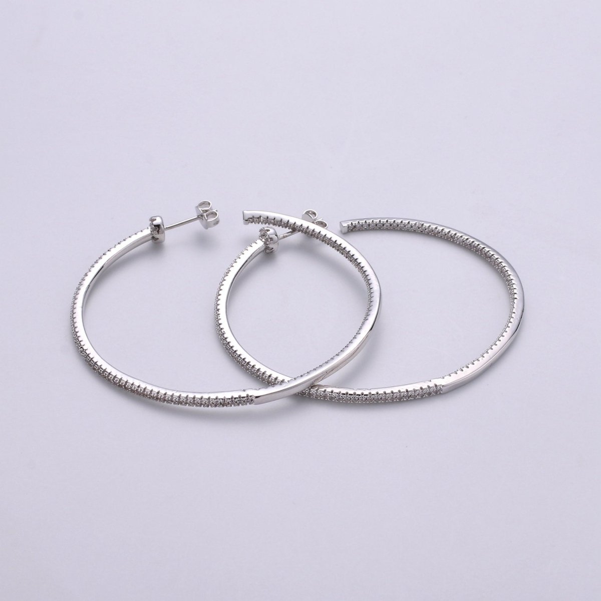OS Gold Filled Minimalist Front-Facing Micro Paved CZ 55mm Hoop Earrings in Gold & Silver Q-116
