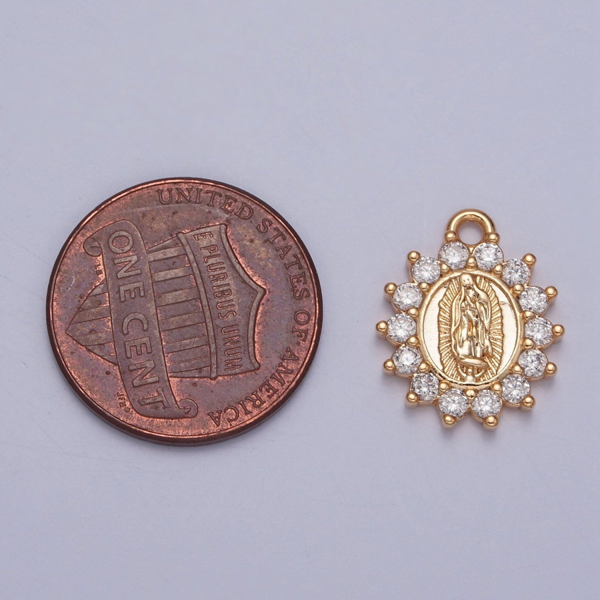 OS Gold Mother Virgin Mary Catholic Bijoux Round Cubic Zirconia Charm For Religious Jewelry Making | X-229 - DLUXCA