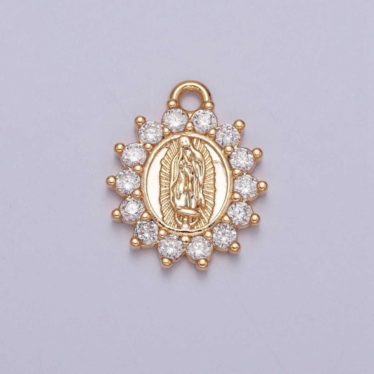 OS Gold Mother Virgin Mary Catholic Bijoux Round Cubic Zirconia Charm For Religious Jewelry Making | X-229 - DLUXCA