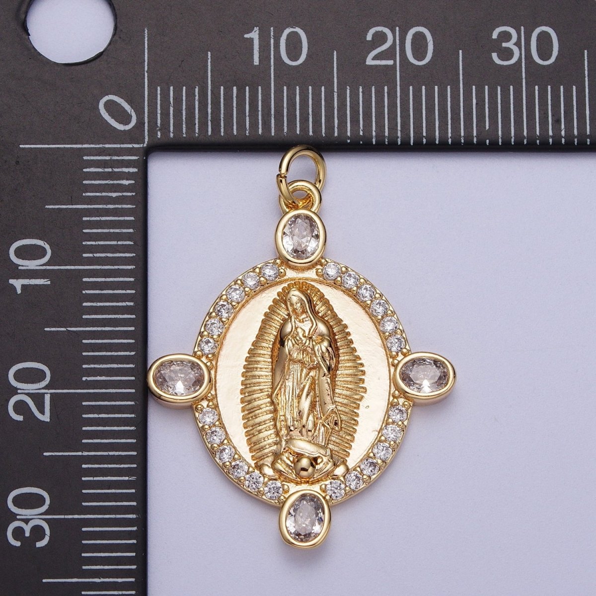 OS Gold Oval Medallion Lady Guadalupe Charm Micro Pave Virgin Mary Charm for Religious Catholic Jewelry Supply | X-779