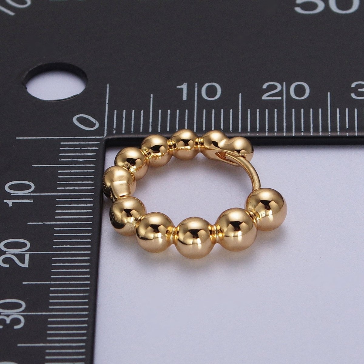 OS Gold Rounded Beaded Bubble Ball 20mm Huggie Hoop Earrings | V037 - DLUXCA