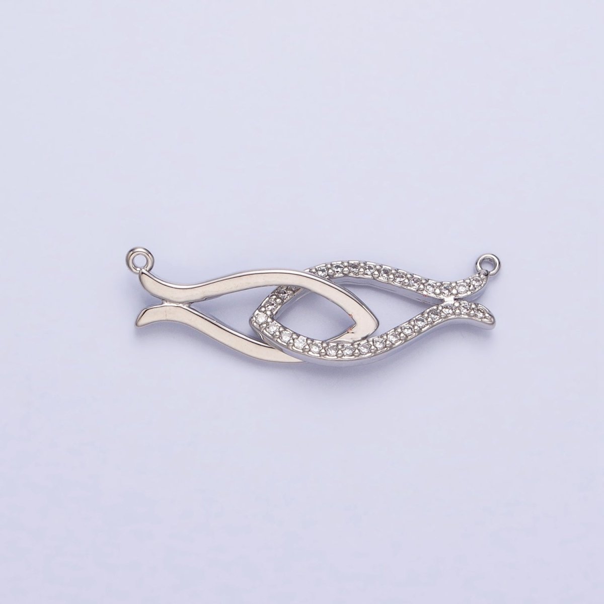 Gold, Silver Double Fish-Shaped Linked Micro Paved CZ Geometric Connector | Y-807