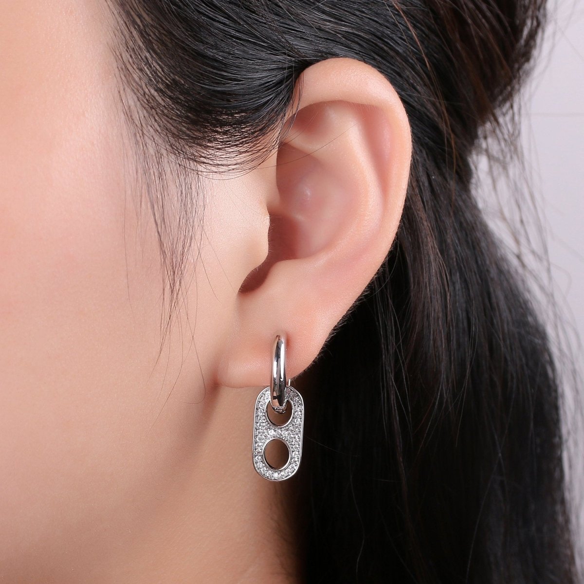 OS Gold Soda Pull-tab Earring Charm Micro Pave Hoop Earring Soda Cap Jewelry Silver Soda Tab Earring Q-203