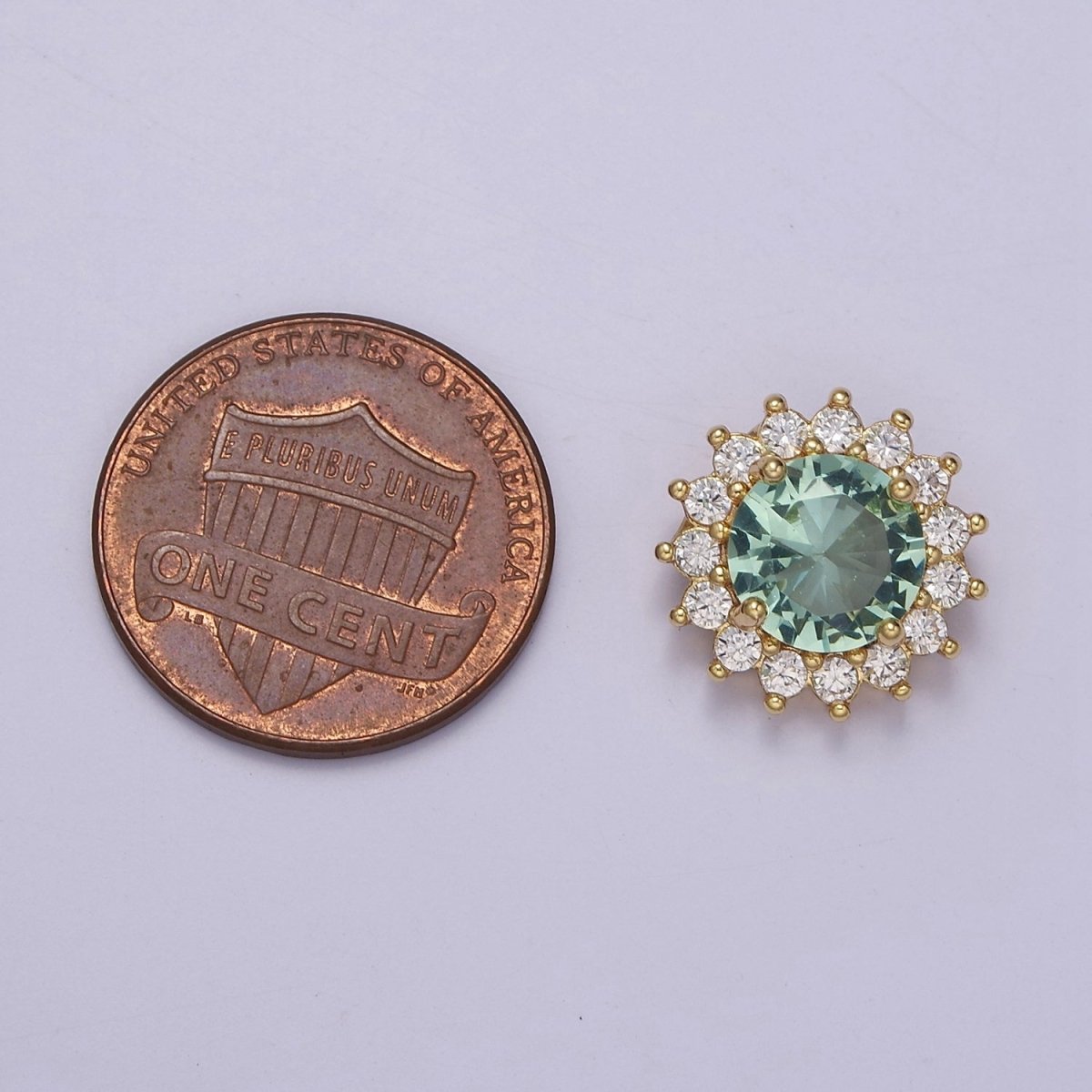 OS Green Aqua Cubic Zirconia Round Beads - 14.7 x 14.3 mm Small Beautiful Bright 3D Sun Burst Jewelry Gold Beads spacer for Bracelet Necklace Supply E-416