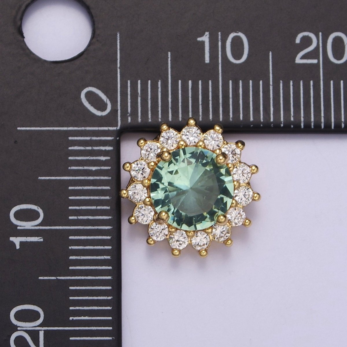 OS Green Aqua Cubic Zirconia Round Beads - 14.7 x 14.3 mm Small Beautiful Bright 3D Sun Burst Jewelry Gold Beads spacer for Bracelet Necklace Supply E-416