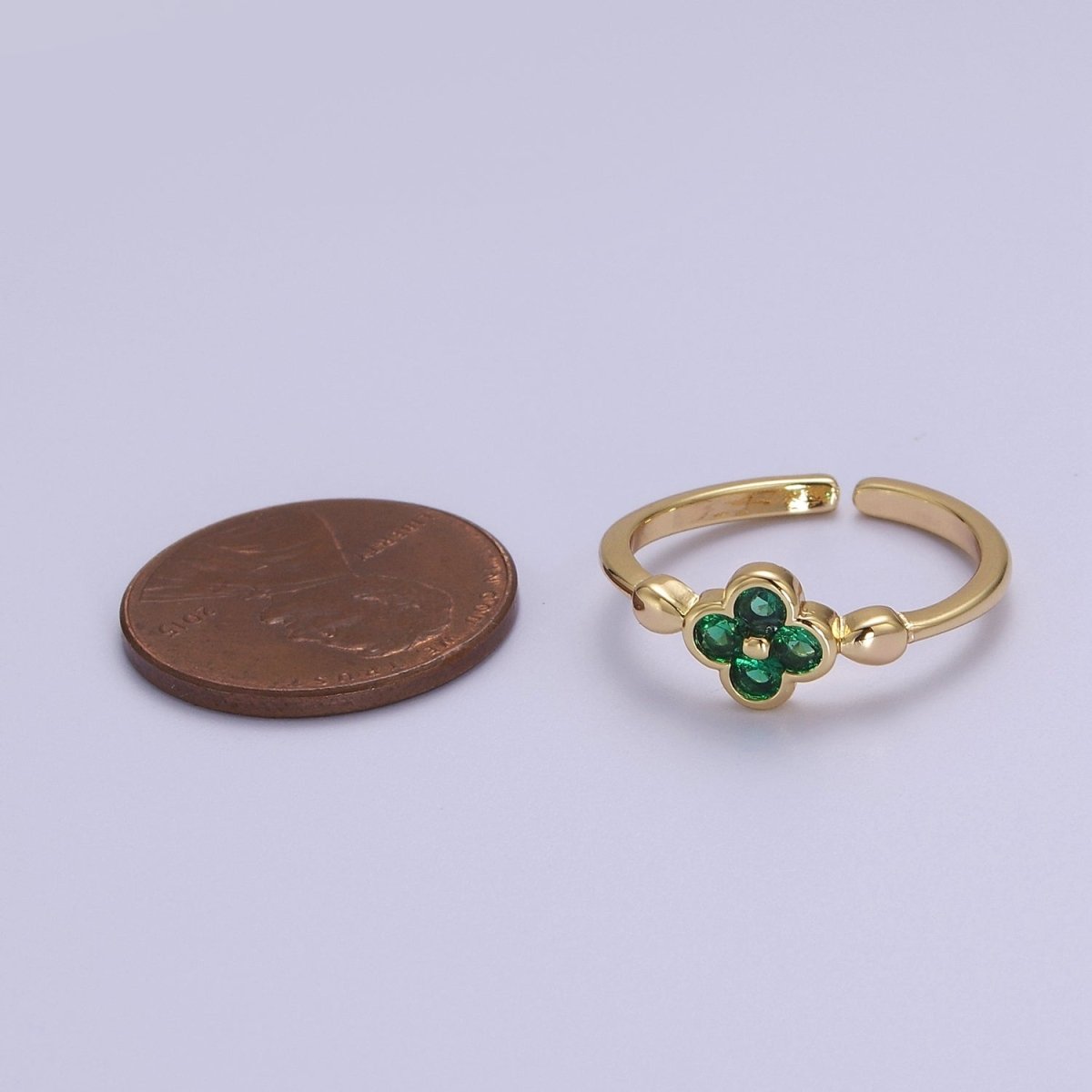Green Clover Ring / Gold Clover Ring / Lucky Flower Clover Ring S-522