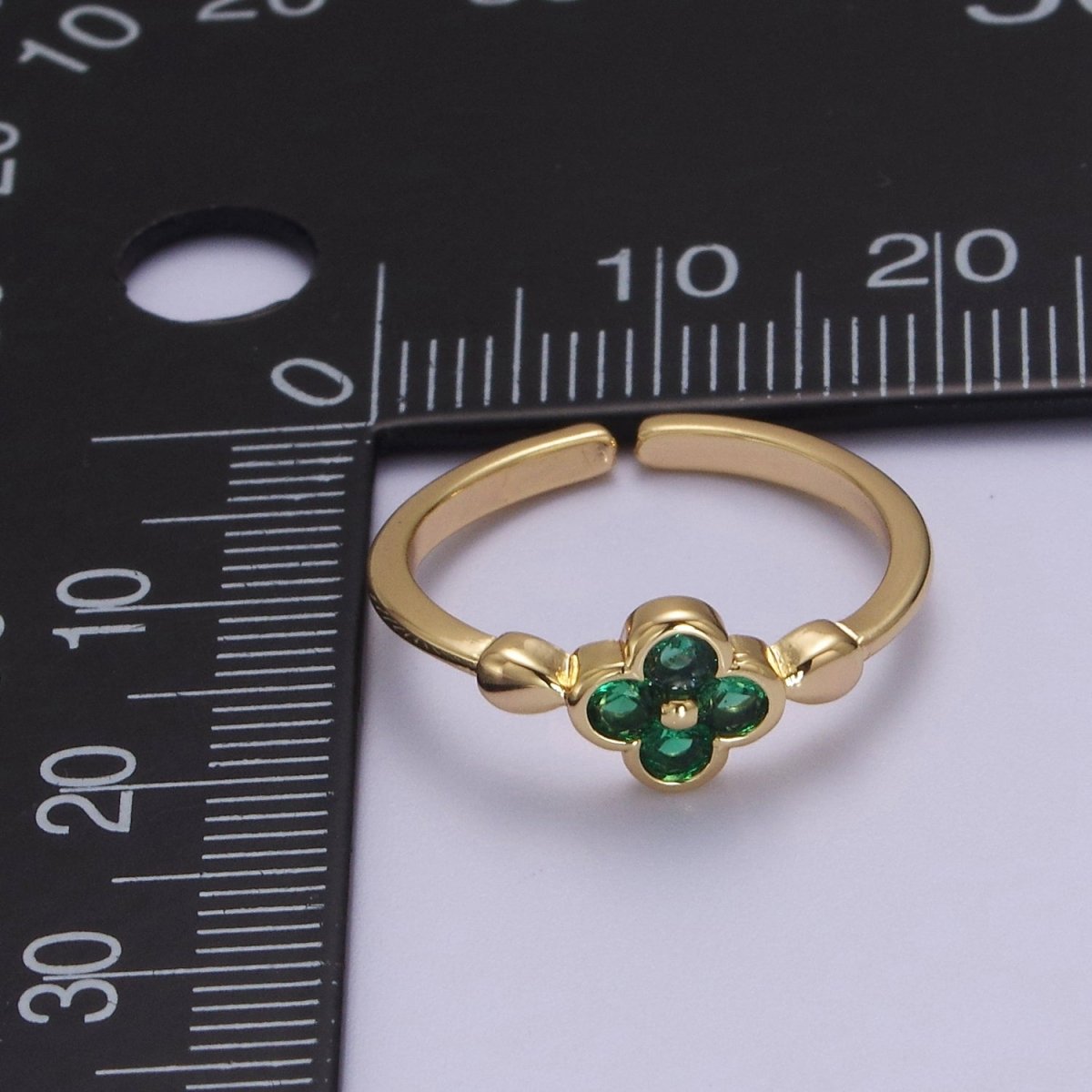 Green Clover Ring / Gold Clover Ring / Lucky Flower Clover Ring S-522
