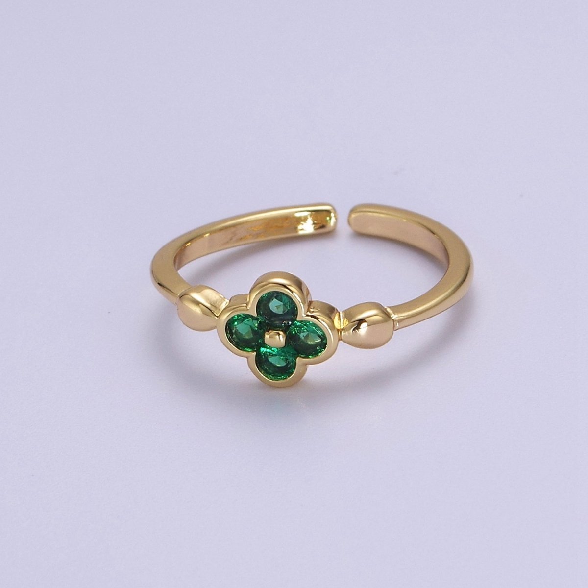 Green Clover Ring / Gold Clover Ring / Lucky Flower Clover Ring S-522