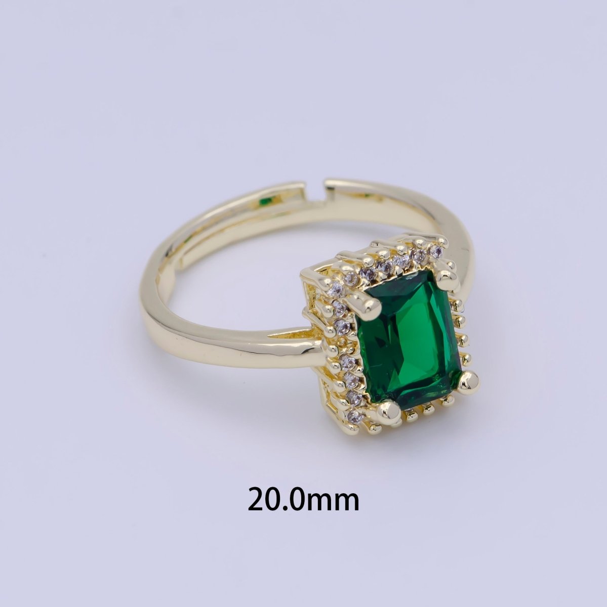 OS Green Emerald Ring Square Emerald Cut Cubic Zirconia Gold Band Adjustable Ring U-290