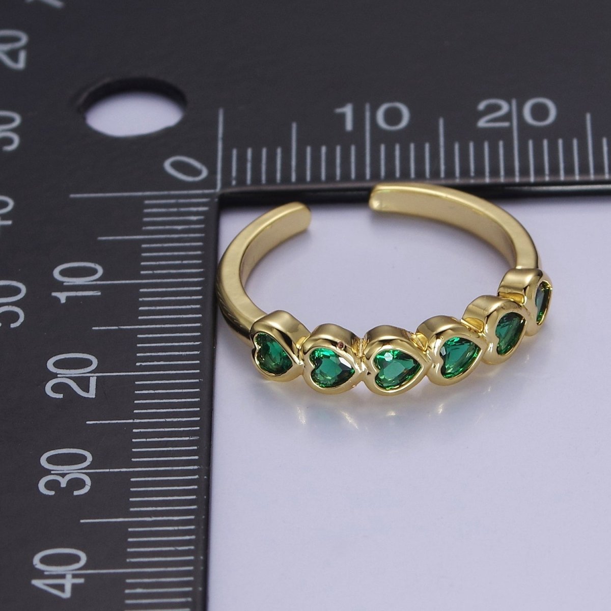 OS Heart Emerald Pave Ring May Birthstone, Dainty Gold Emerald Ring Open Adjustable O-2187