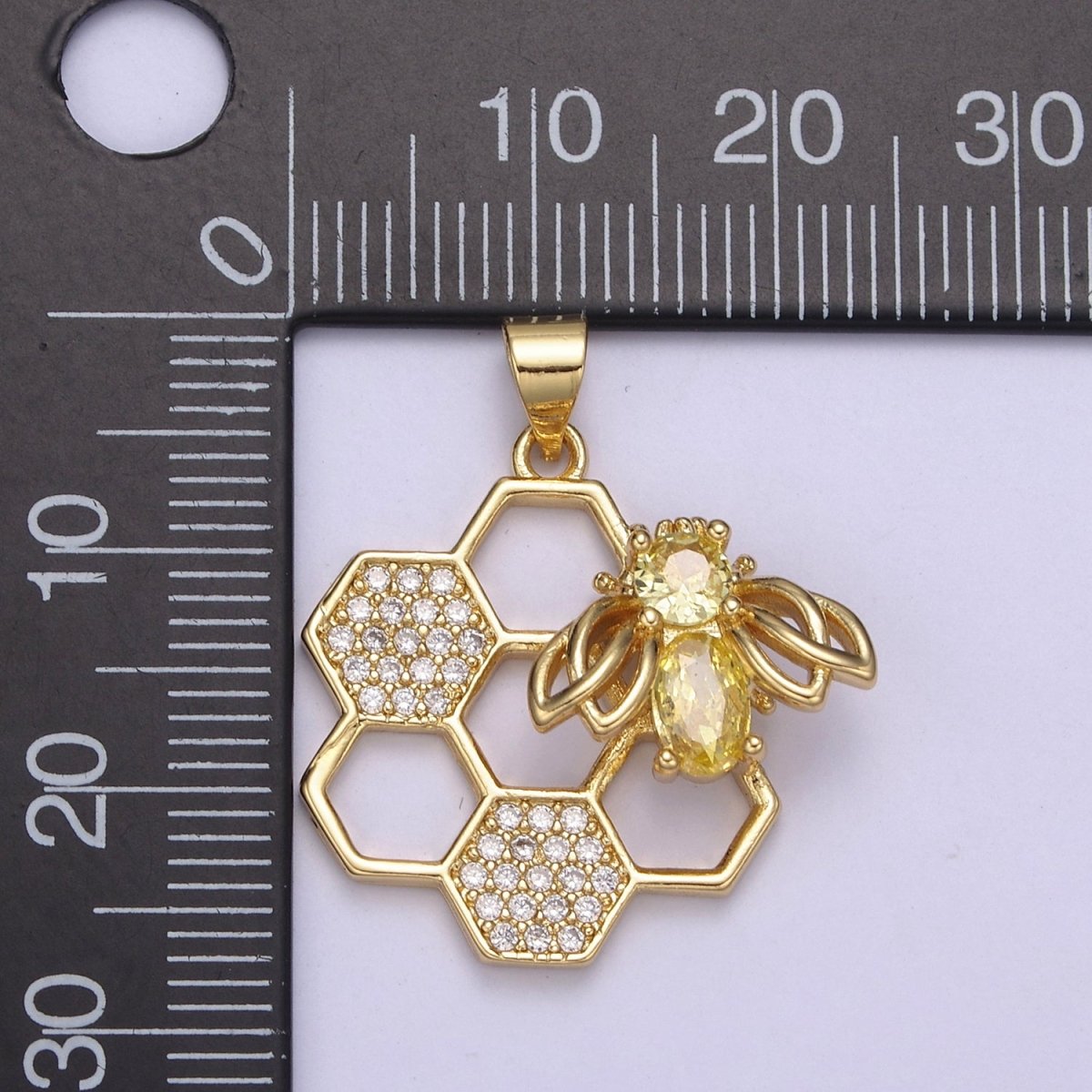 OS Honeycomb Gold Filled Charm - Bee nature geometrical Pendant, hexagon, beehive, bee comb H-635 - DLUXCA