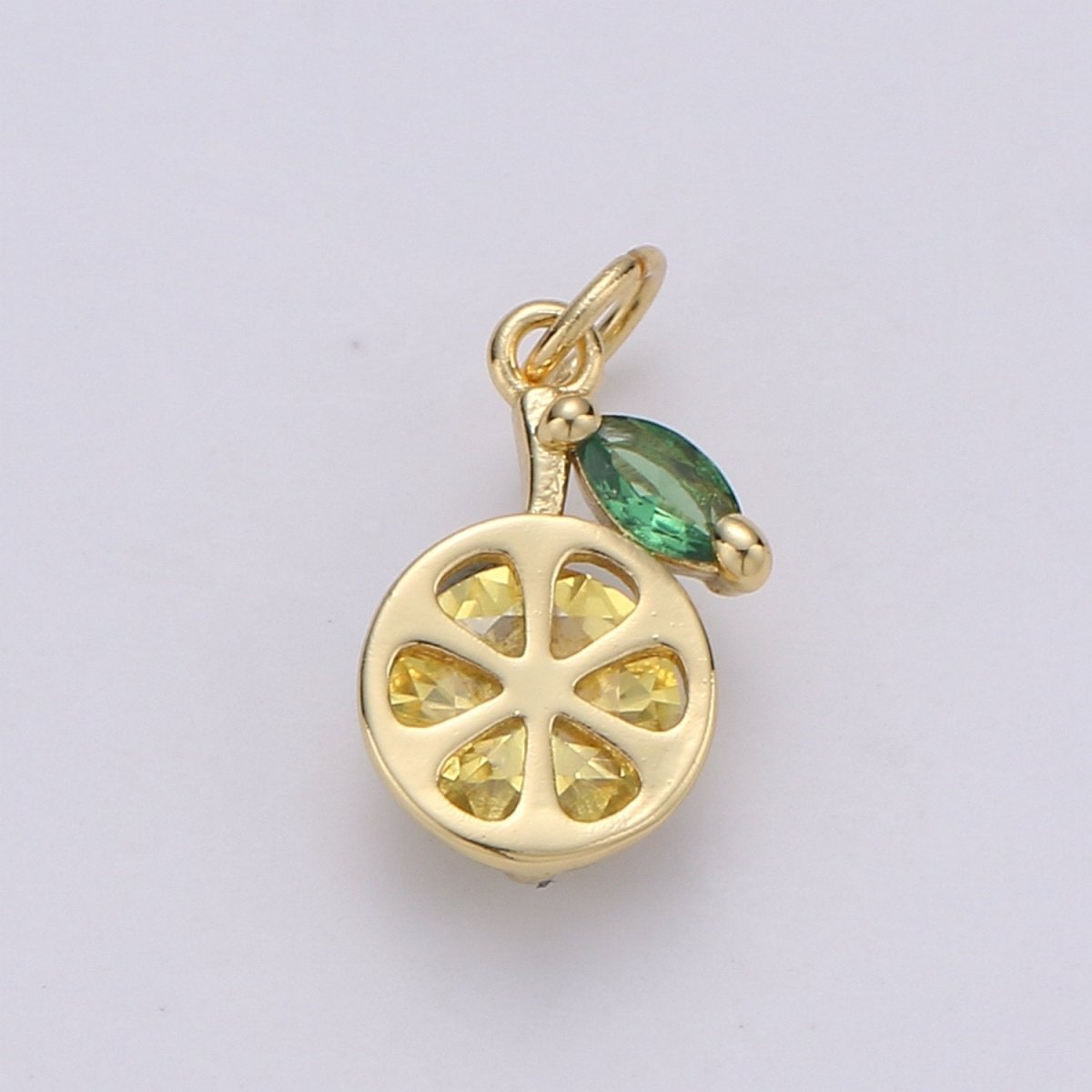 OS Lemon Charm, Micro Pave Charms for Jewelry, Cubic Zirconia Necklace Charms, Bracelet Charms, Fruit Charms, Lemon Pendant in 14k Gold Filled D-681 - DLUXCA