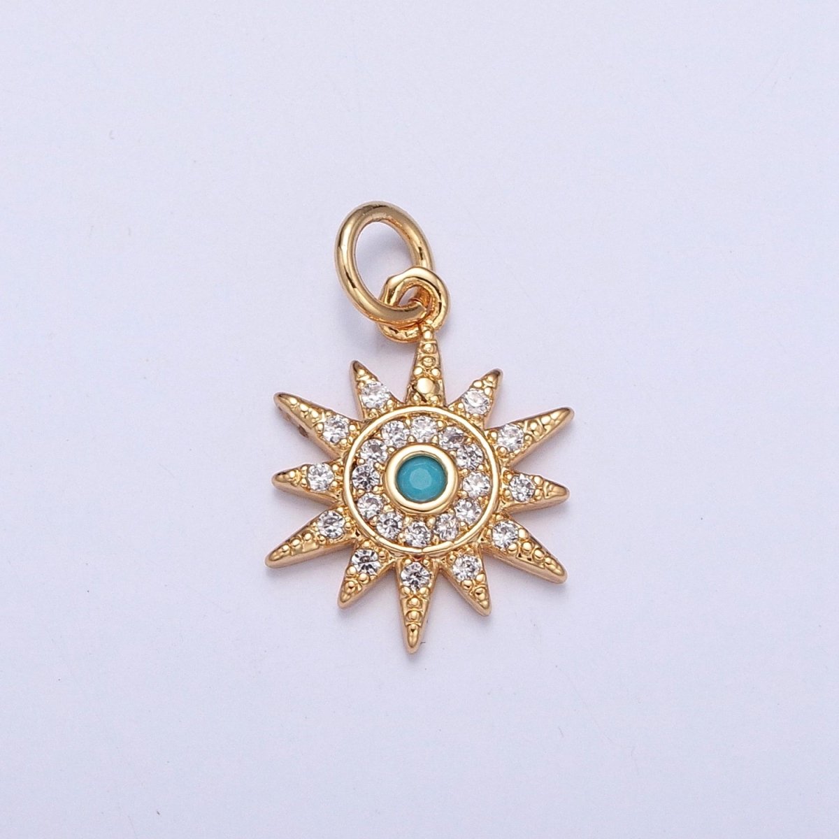 OS Micro Paved Clear CZ Turquoise Celestial Sun Star Charm | X-119