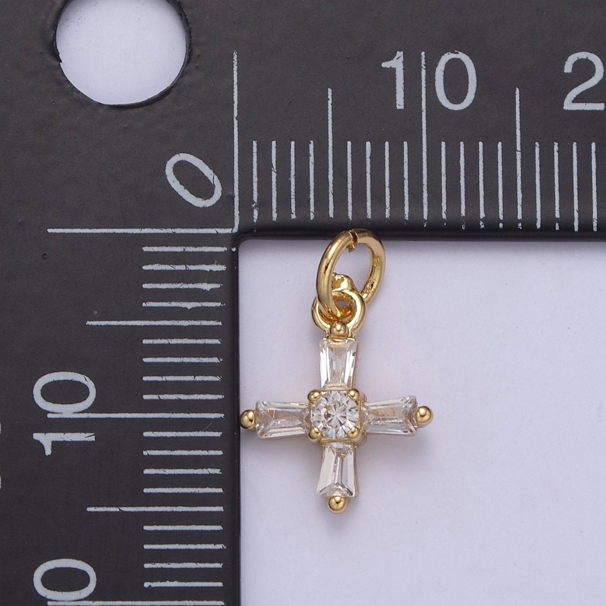 OS Mini Cross Charms with Baguette CZ 24k Gold Filled Cross Charms, Zircon Tiny Cross Charm, Religious Bracelet Necklace Earring add on Charm C-455