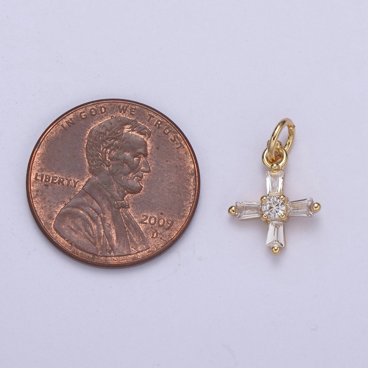 OS Mini Cross Charms with Baguette CZ 24k Gold Filled Cross Charms, Zircon Tiny Cross Charm, Religious Bracelet Necklace Earring add on Charm C-455
