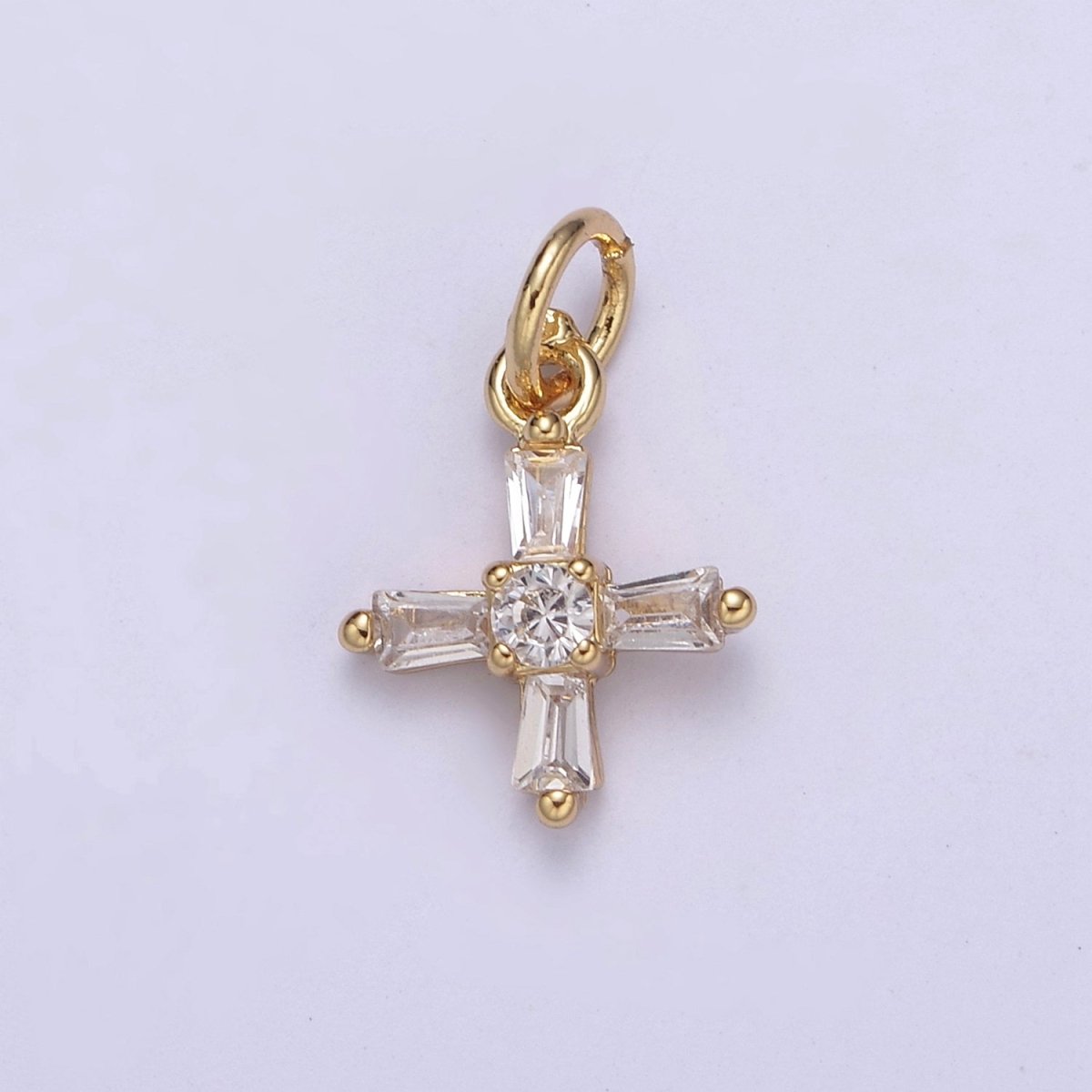 OS Mini Cross Charms with Baguette CZ 24k Gold Filled Cross Charms, Zircon Tiny Cross Charm, Religious Bracelet Necklace Earring add on Charm C-455