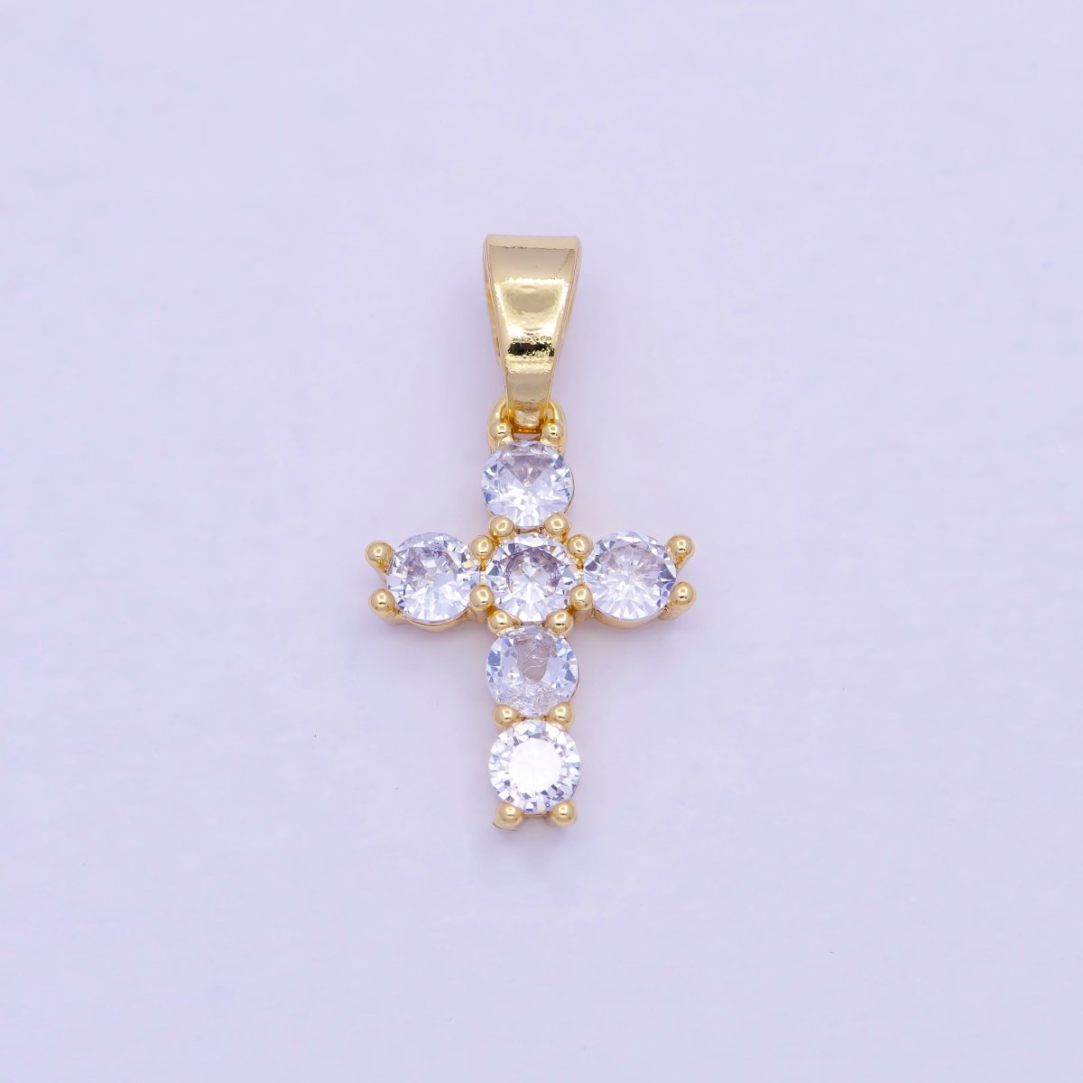 OS Mini Gold Cross Pendant Clear Cubic Zirconia Cross Charm J-376