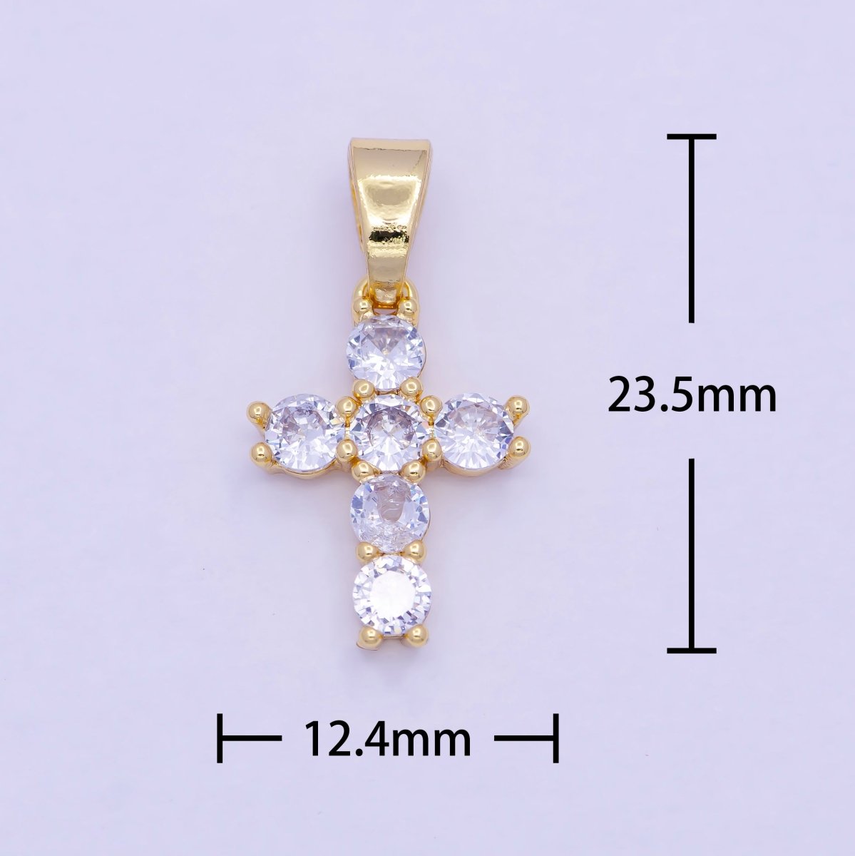 OS Mini Gold Cross Pendant Clear Cubic Zirconia Cross Charm J-376