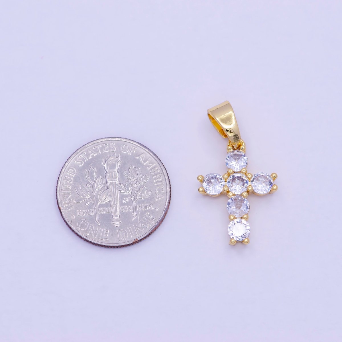 OS Mini Gold Cross Pendant Clear Cubic Zirconia Cross Charm J-376