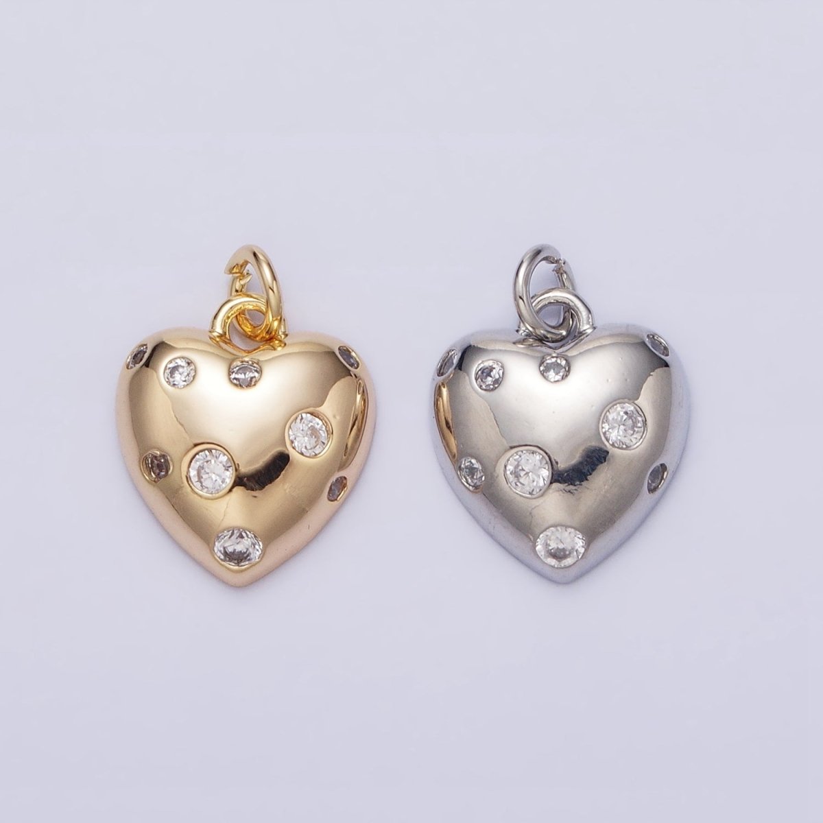 OS Mini Gold Heart Charm with CZ Stone Dots Bubble Love Valentine Jewelry Pendant AC508 AC509