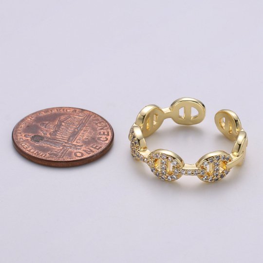 OS Mini Mariner Link Ring, Small Anchor Link Ring, Gold Open Link Ring, Cz Link Ring, Diamond Link Ring, Stacking Ring Gold R-158
