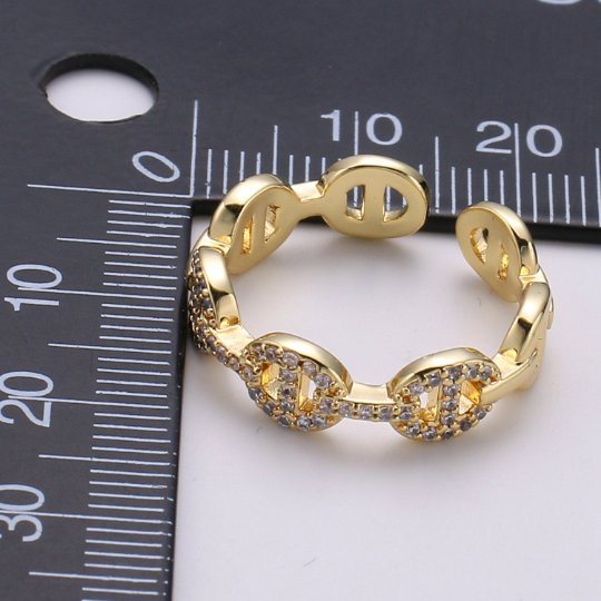 OS Mini Mariner Link Ring, Small Anchor Link Ring, Gold Open Link Ring, Cz Link Ring, Diamond Link Ring, Stacking Ring Gold R-158