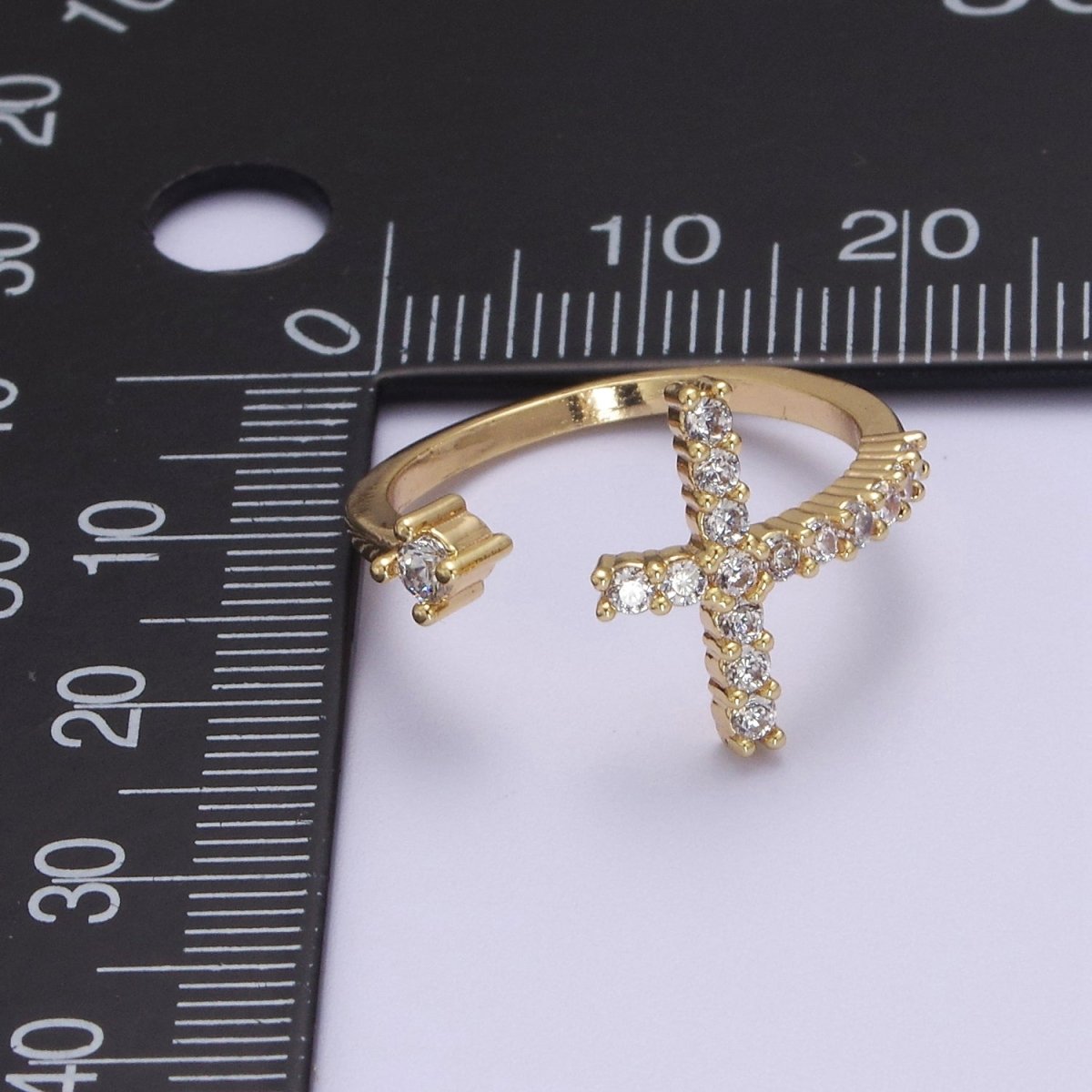 OS Minimalist Cross Rings Clear CZ Stacking Jewelry Gold Filled Band ring Adjustable S-527