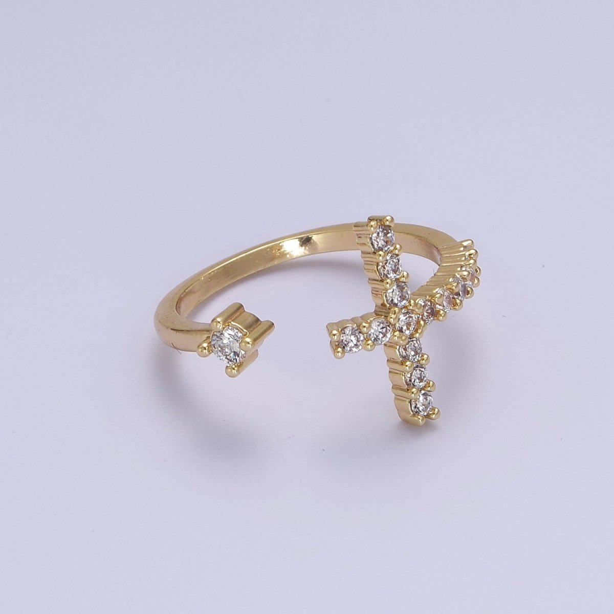 OS Minimalist Cross Rings Clear CZ Stacking Jewelry Gold Filled Band ring Adjustable S-527
