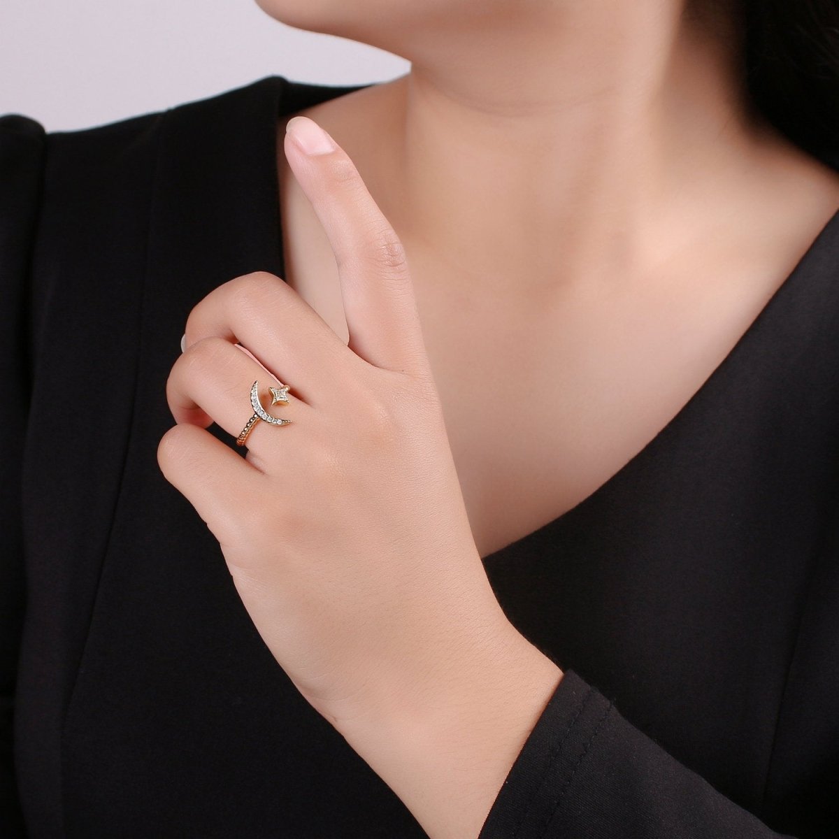 OS Minimalist moon ring, crescent moon ring, tiny moon ring, delicate moon ring, gold stacking ring, moon ring, dainty jewelry, gold moon ring R-043