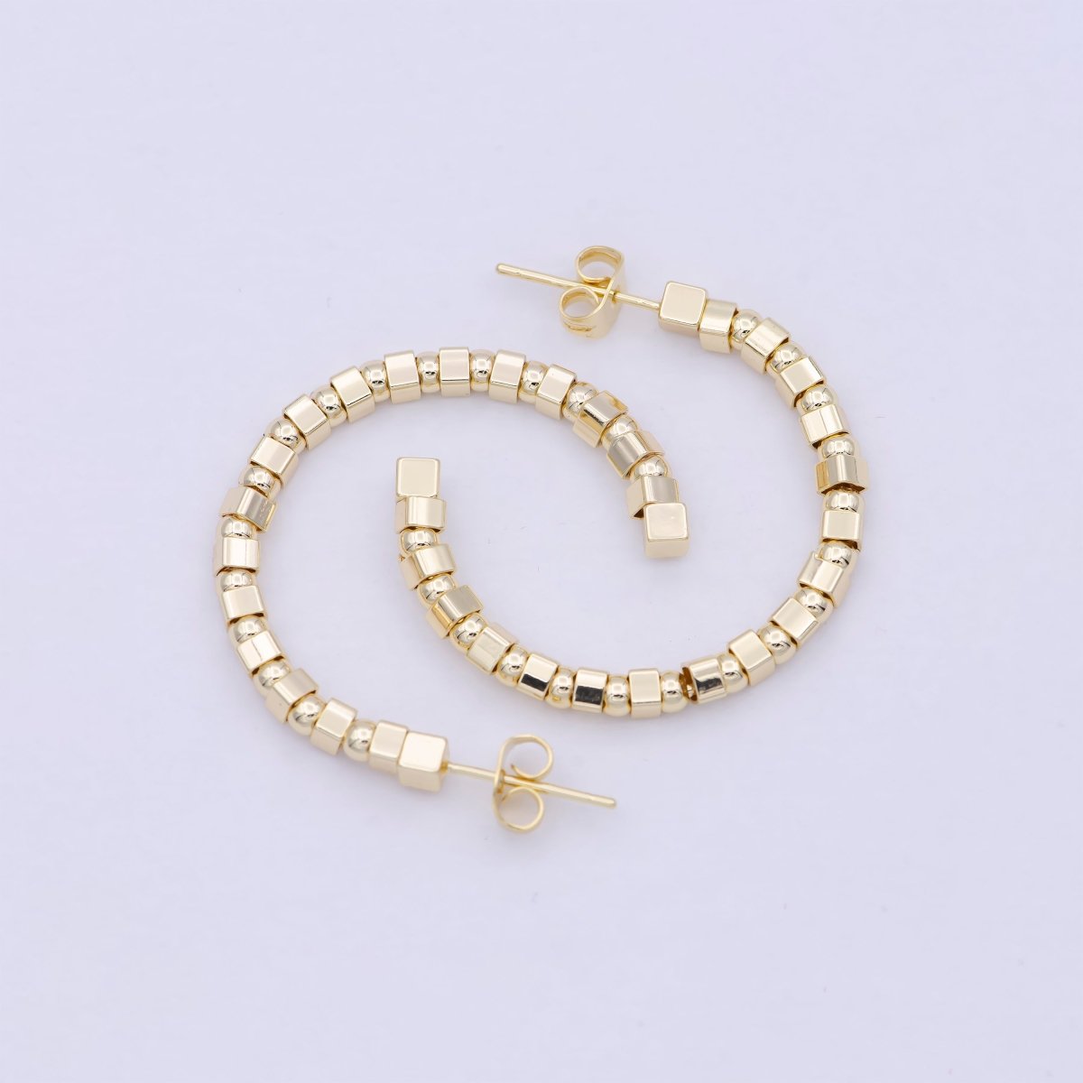 OS Modern Gold Beaded C-Shaped Geometric Hoop Earring | Q-416 - DLUXCA