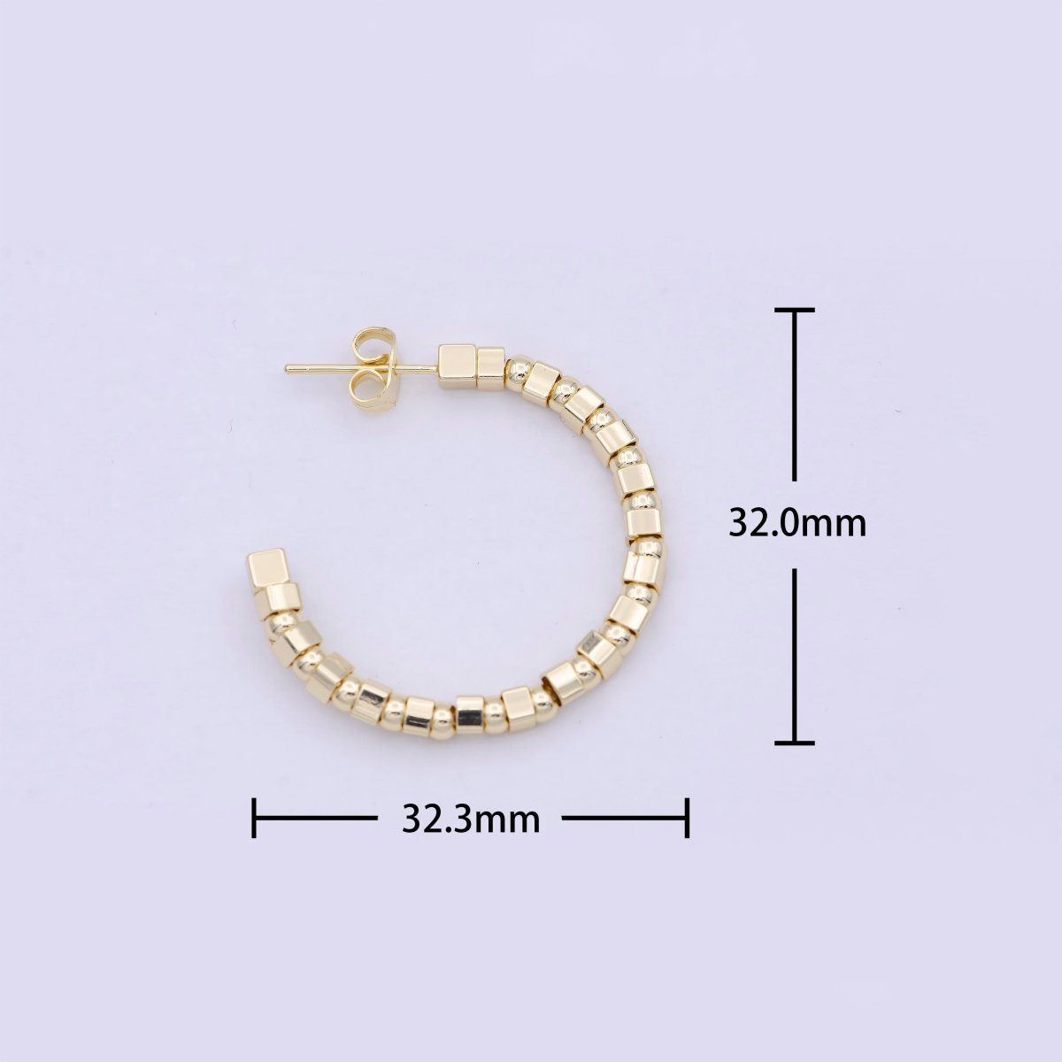 OS Modern Gold Beaded C-Shaped Geometric Hoop Earring | Q-416 - DLUXCA
