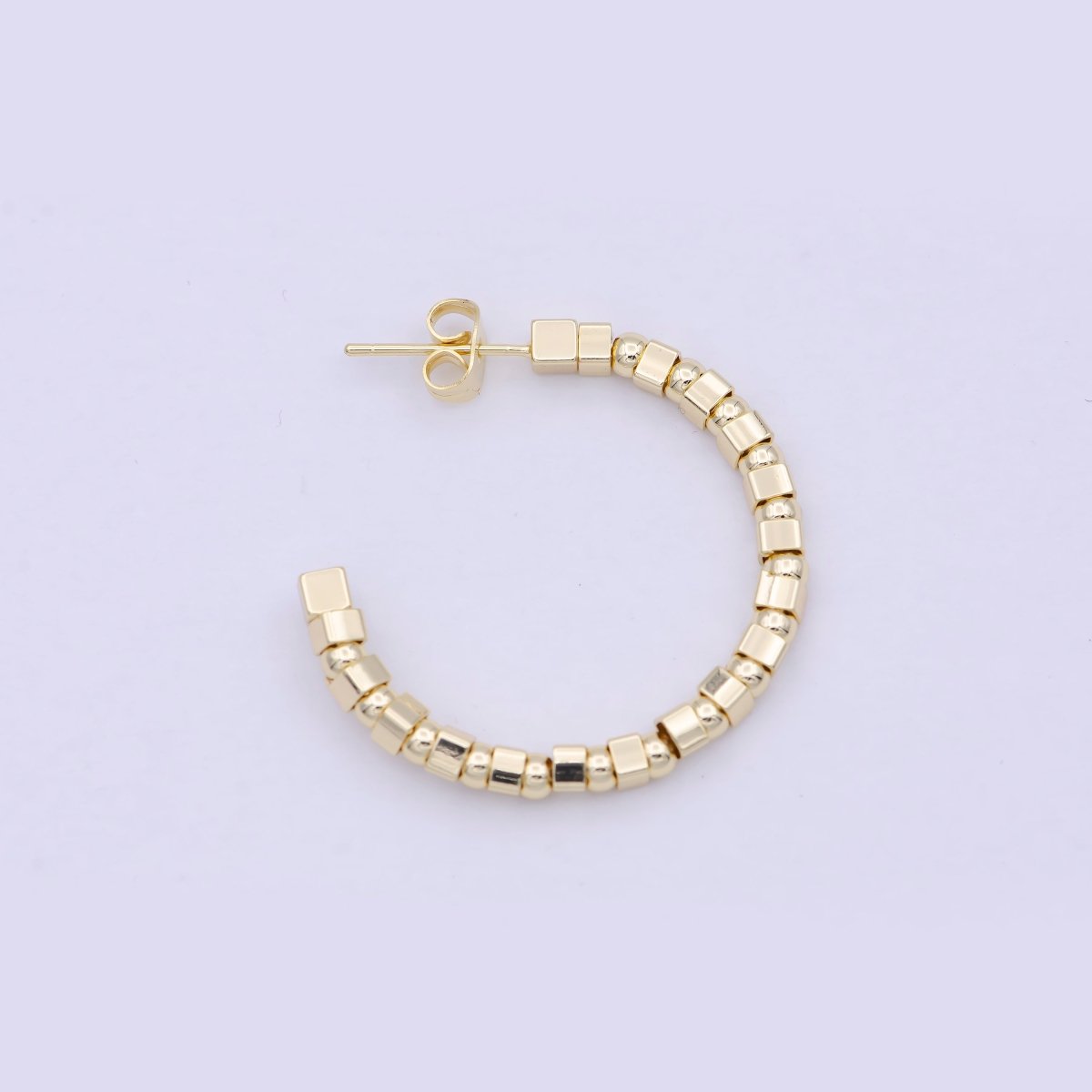 OS Modern Gold Beaded C-Shaped Geometric Hoop Earring | Q-416 - DLUXCA