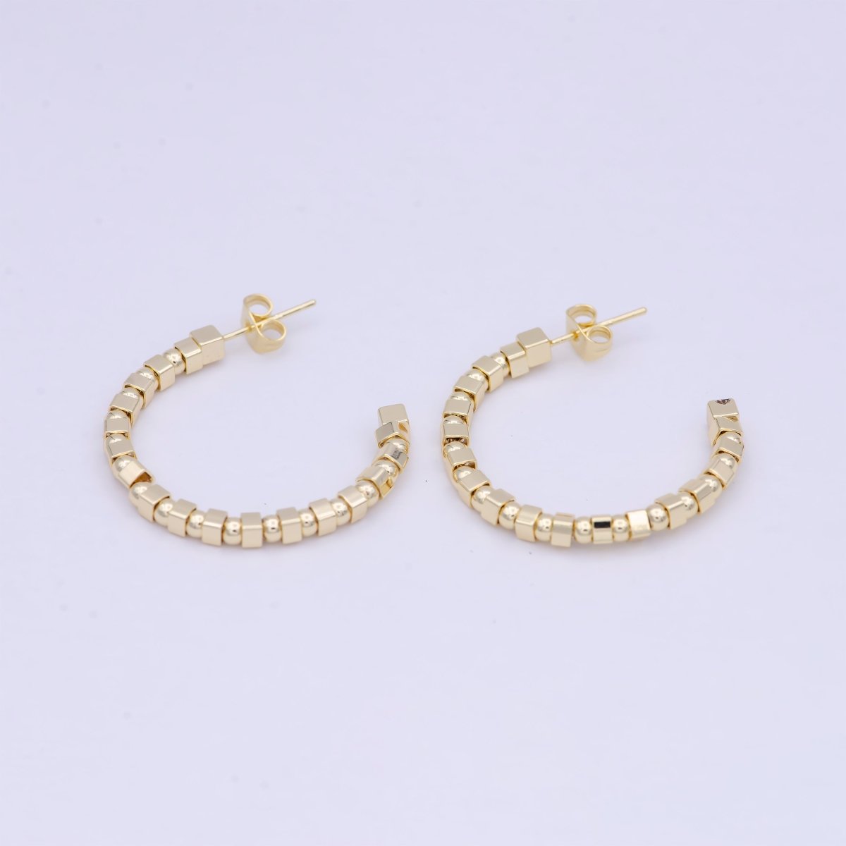 OS Modern Gold Beaded C-Shaped Geometric Hoop Earring | Q-416 - DLUXCA
