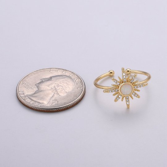 Opal sun ring, Dainty sunshine ring, Thin Gold Ring, October Birthstone, Delicate celestial Jewelry, Solar Polaris R-200