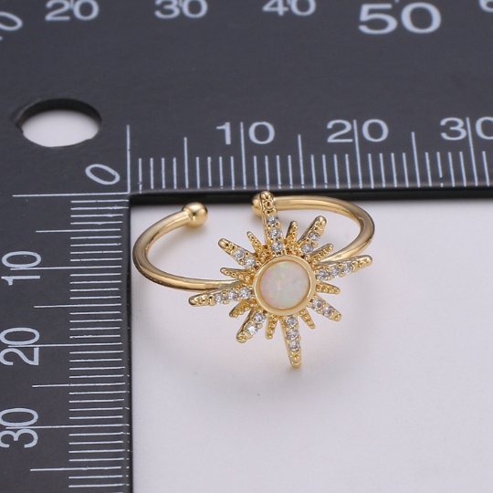 Opal sun ring, Dainty sunshine ring, Thin Gold Ring, October Birthstone, Delicate celestial Jewelry, Solar Polaris R-200