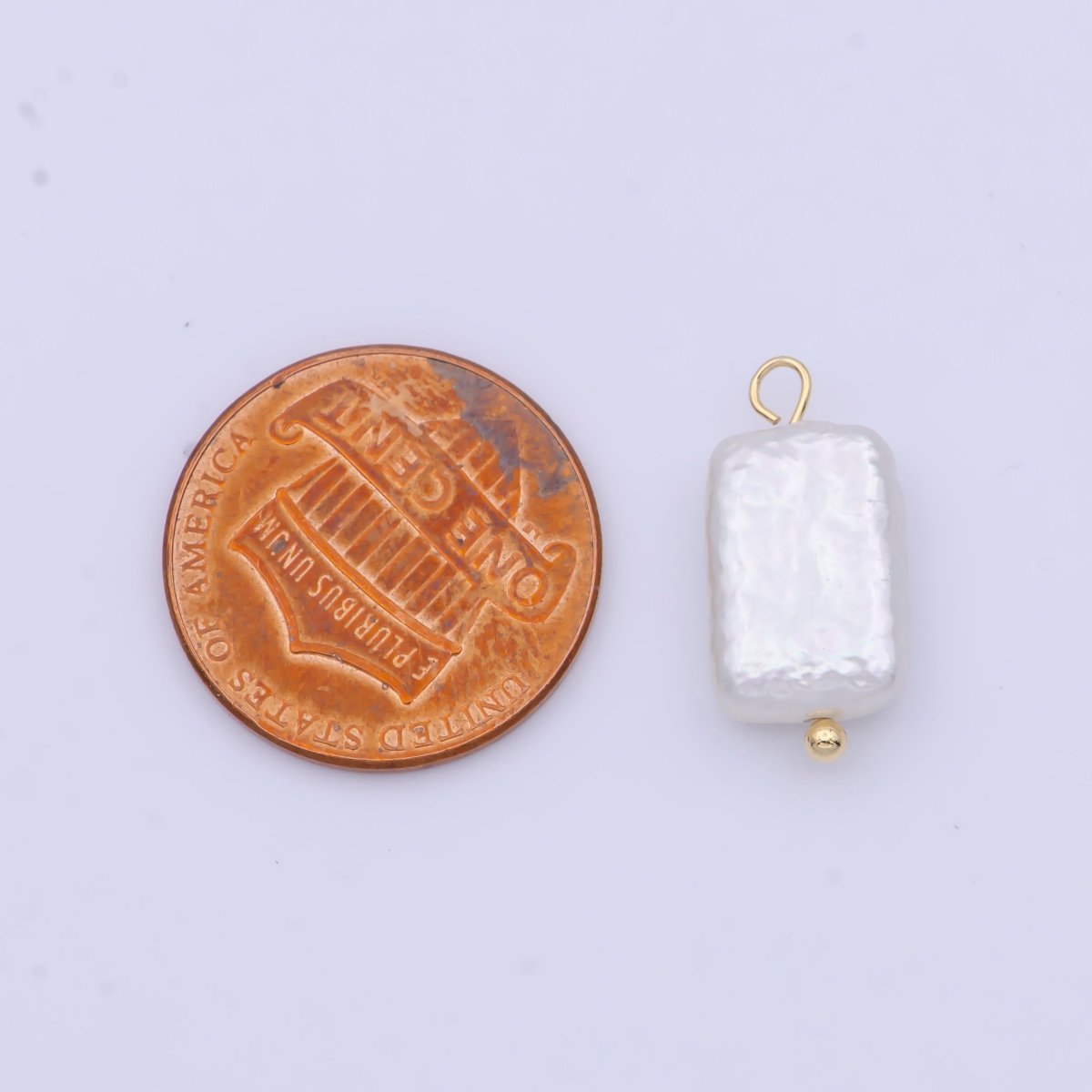 OS Rectangular Flat 18mm Natural White Freshwater Pearl Charm C-171 - DLUXCA