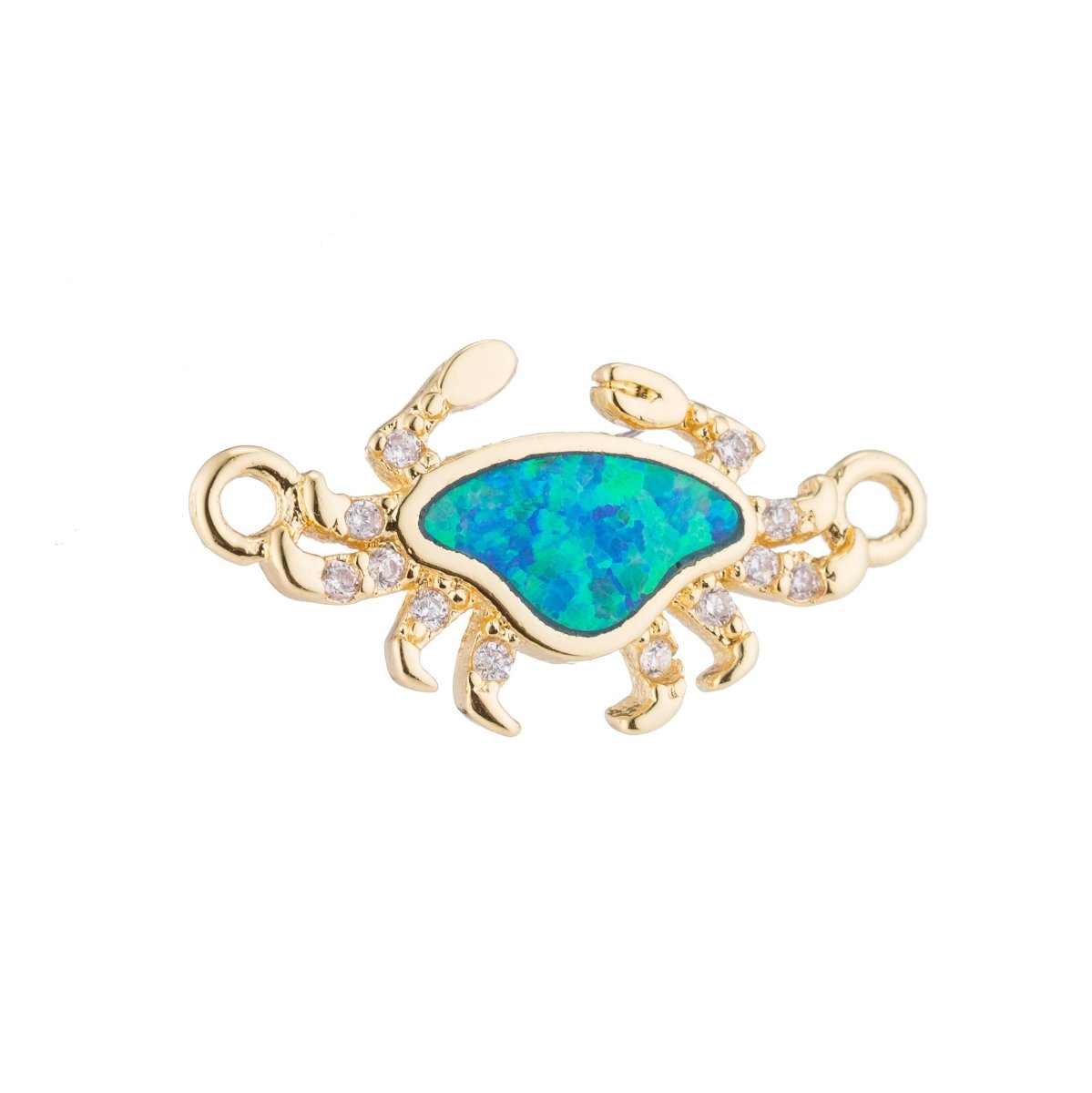 OS Silver, Gold Filled Green Blue Opal Crab, Animal Lover, Sea, Ocean, Marine, Cubic Zirconia Necklace Bracelet Charm CONNECTOR For Jewelry Making | F-118