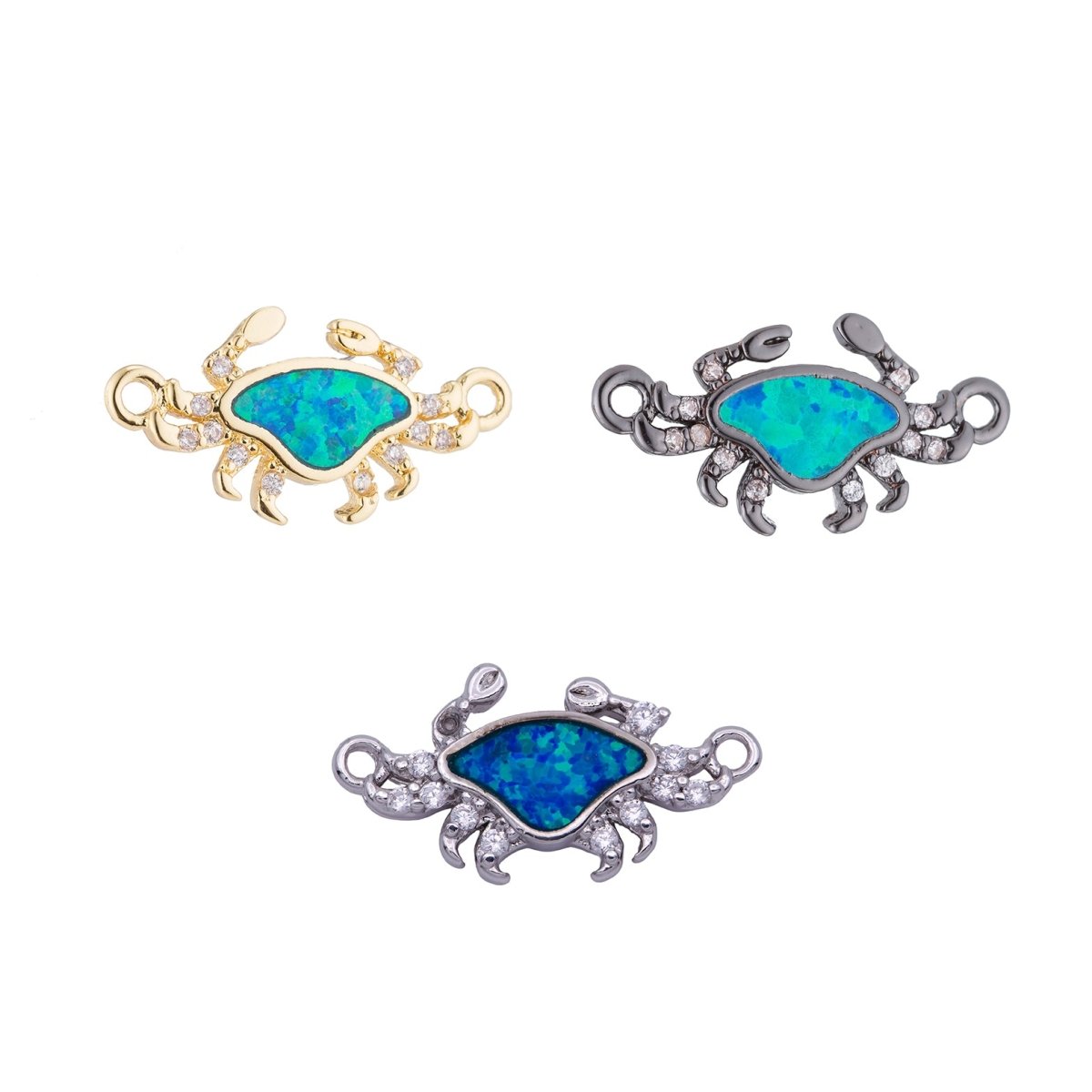 OS Silver, Gold Filled Green Blue Opal Crab, Animal Lover, Sea, Ocean, Marine, Cubic Zirconia Necklace Bracelet Charm CONNECTOR For Jewelry Making | F-118