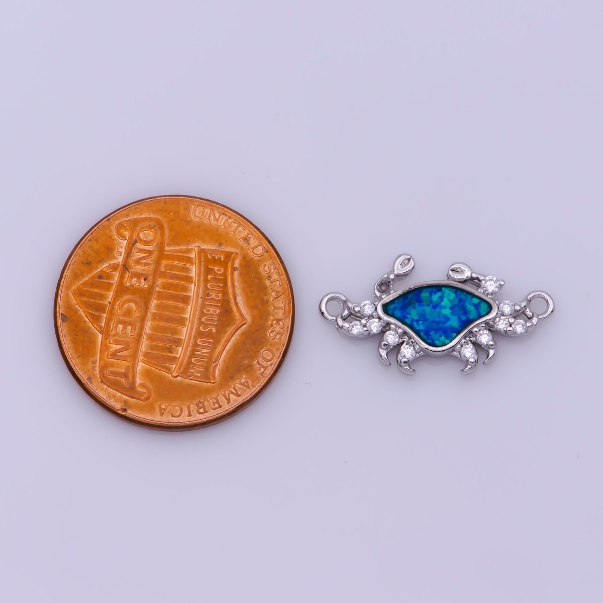 OS Silver, Gold Filled Green Blue Opal Crab, Animal Lover, Sea, Ocean, Marine, Cubic Zirconia Necklace Bracelet Charm CONNECTOR For Jewelry Making | F-118