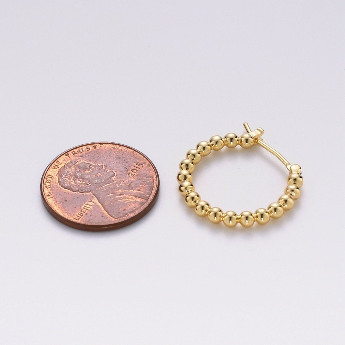 OS Small Beaded Huggie Hoop Earrings 20mm Hoop Earring Gold Vermeil Q-319 - DLUXCA