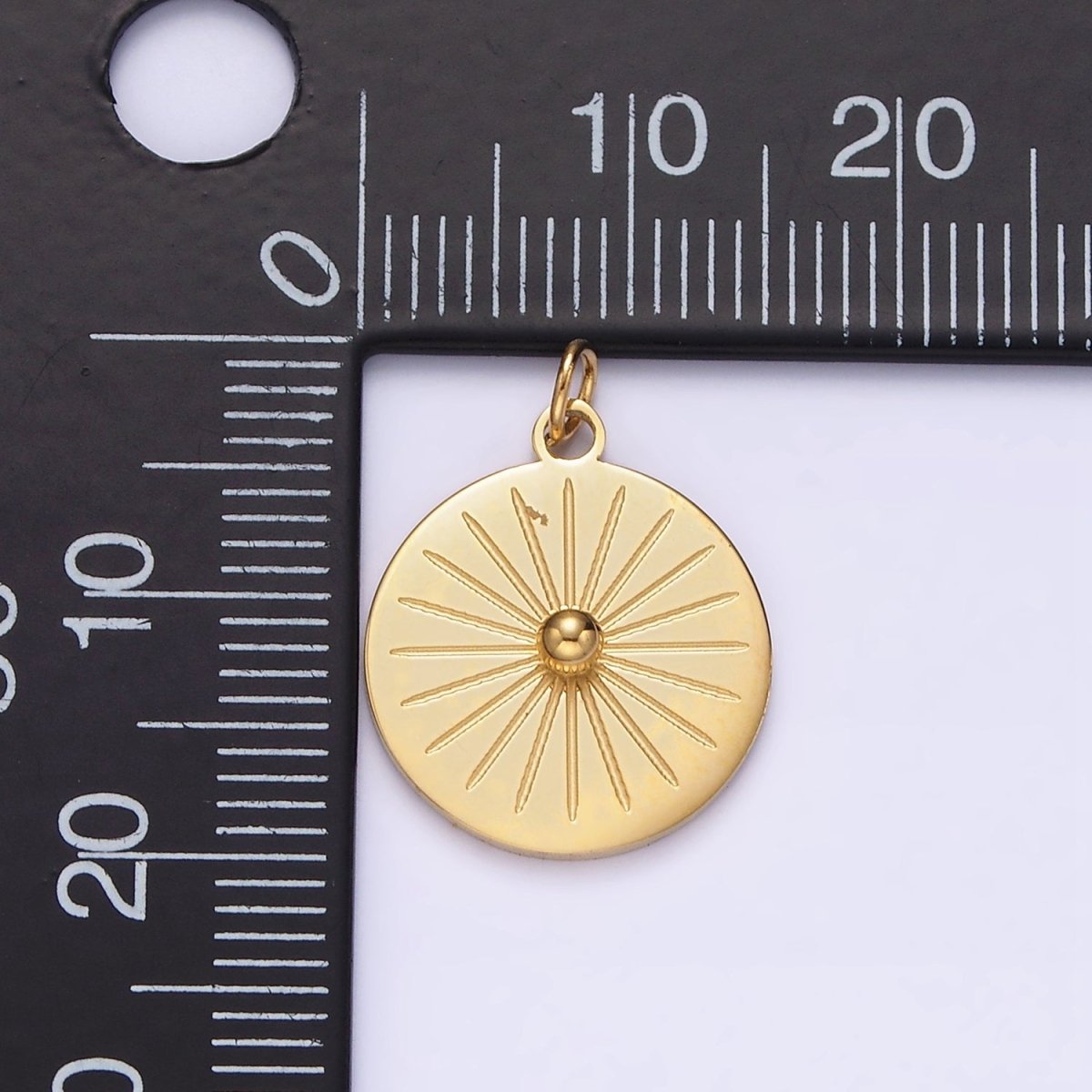 OS Stainless Steel Dotted Celestial Sun Ray Engraved Minimalist Round Charm  P-623