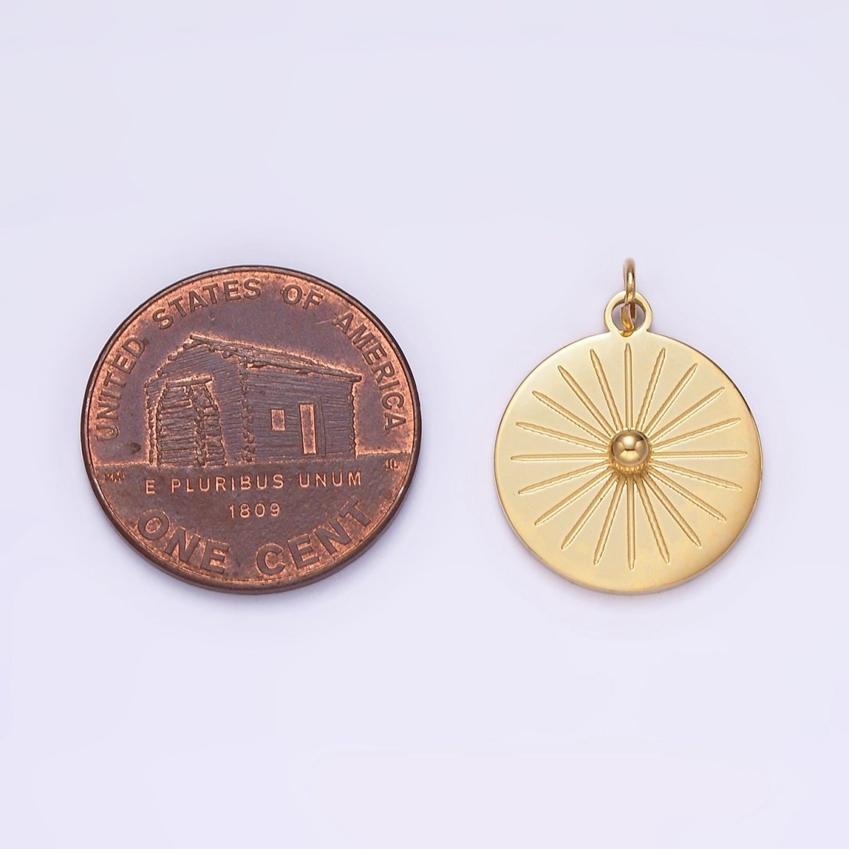 OS Stainless Steel Dotted Celestial Sun Ray Engraved Minimalist Round Charm  P-623