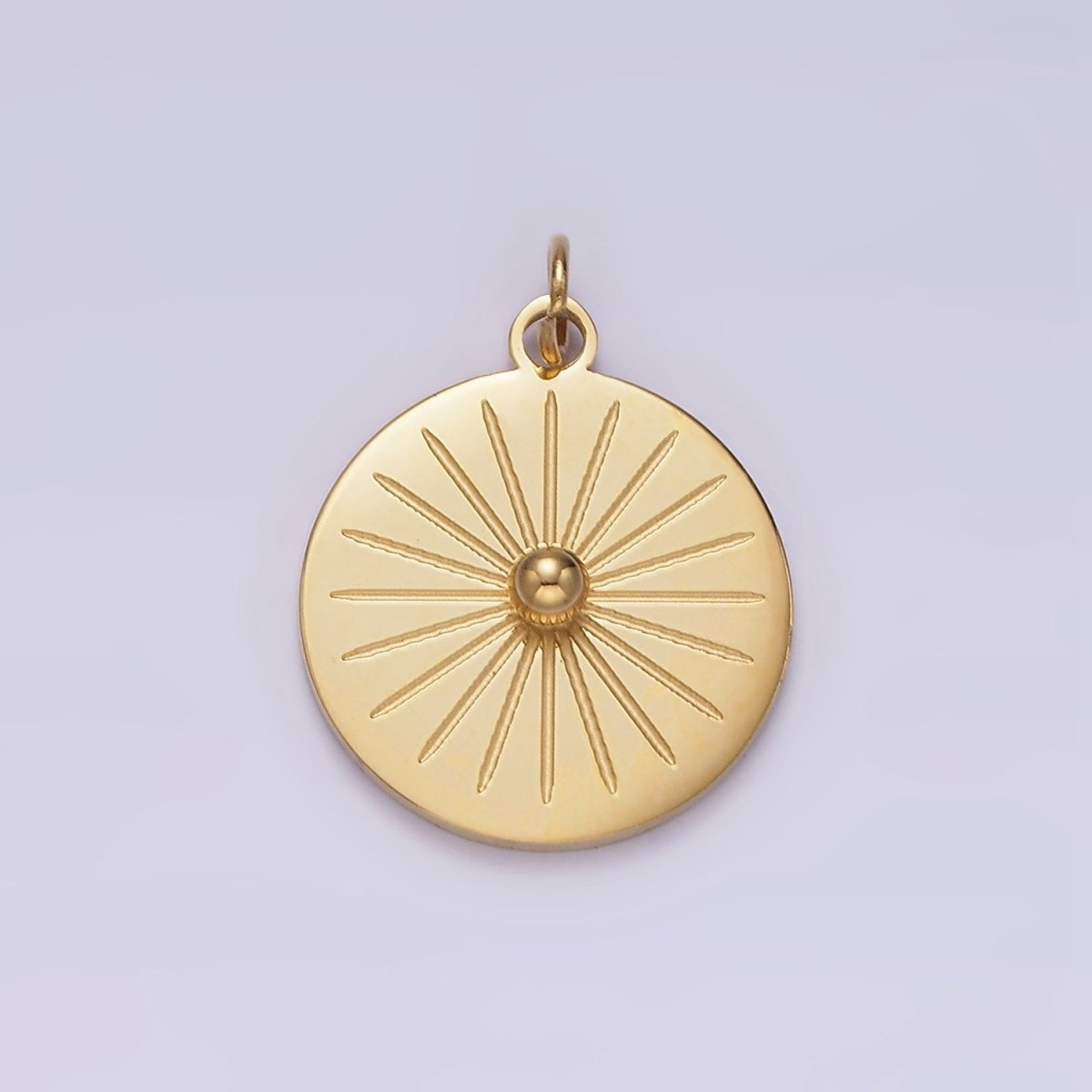 OS Stainless Steel Dotted Celestial Sun Ray Engraved Minimalist Round Charm  P-623